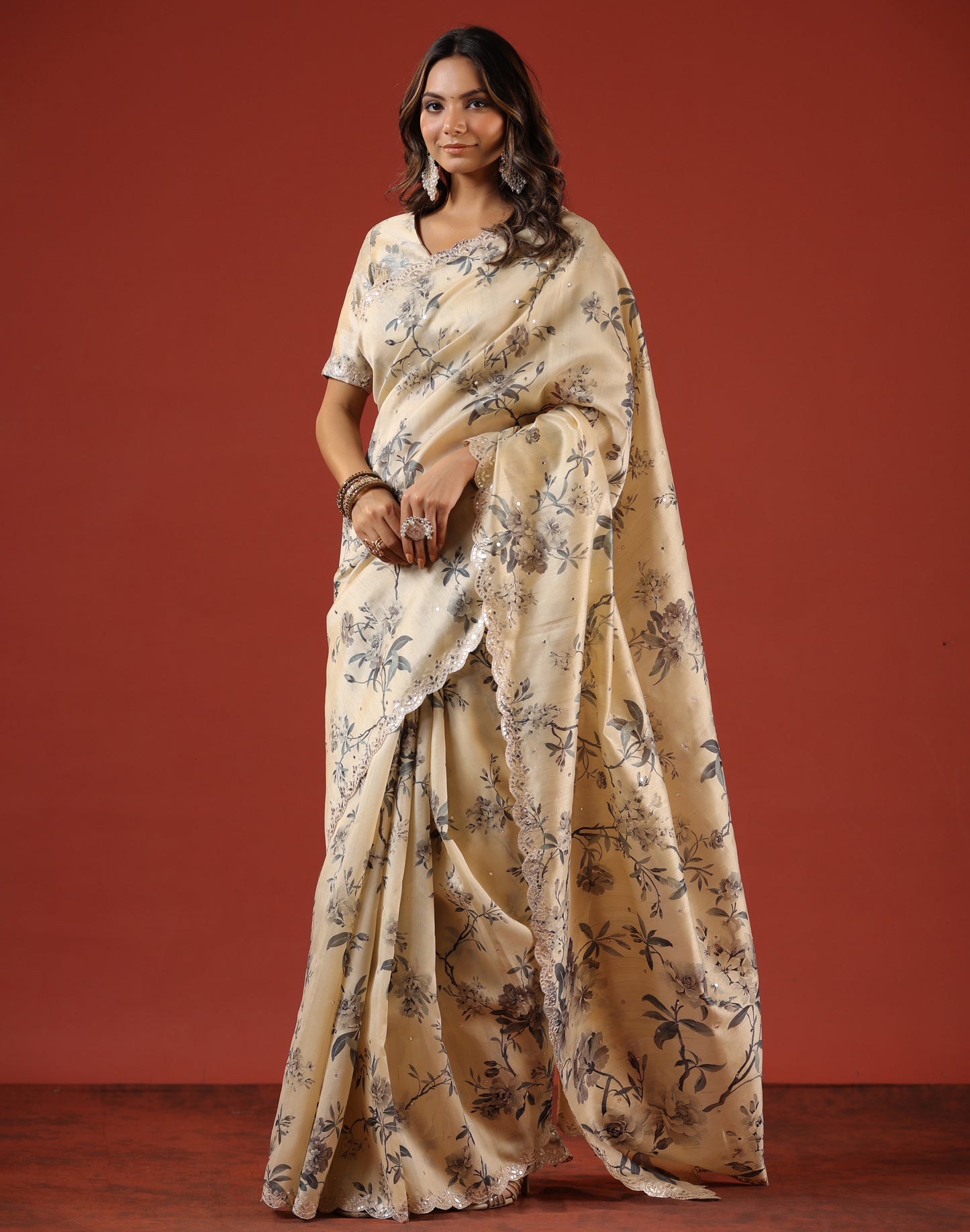 Classic Ivory printed Saree