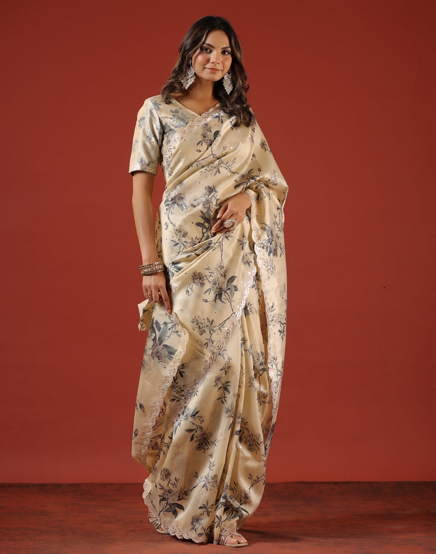 Classic Ivory printed Saree