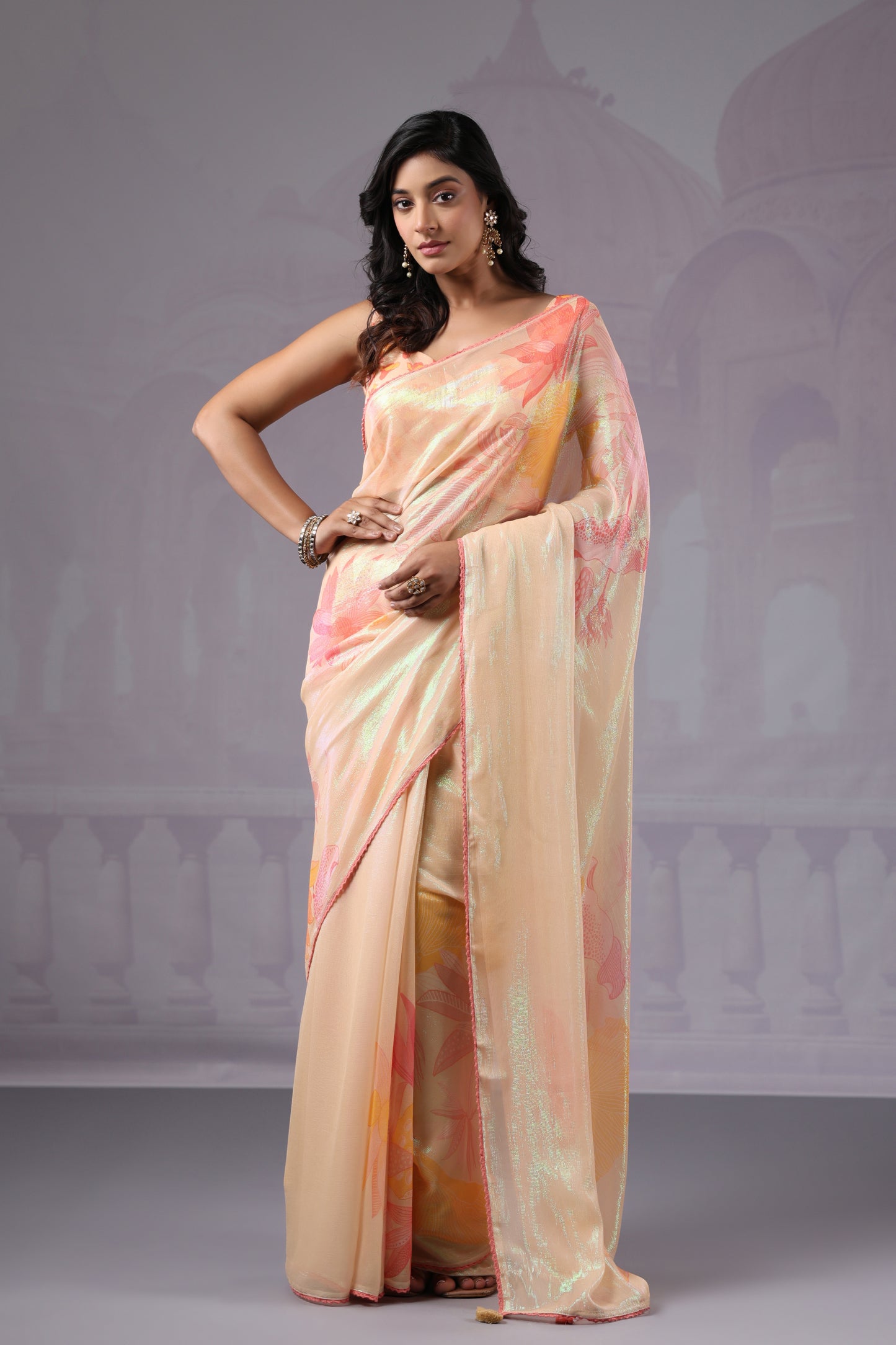 Dreamy Pastel Cream Floral Saree