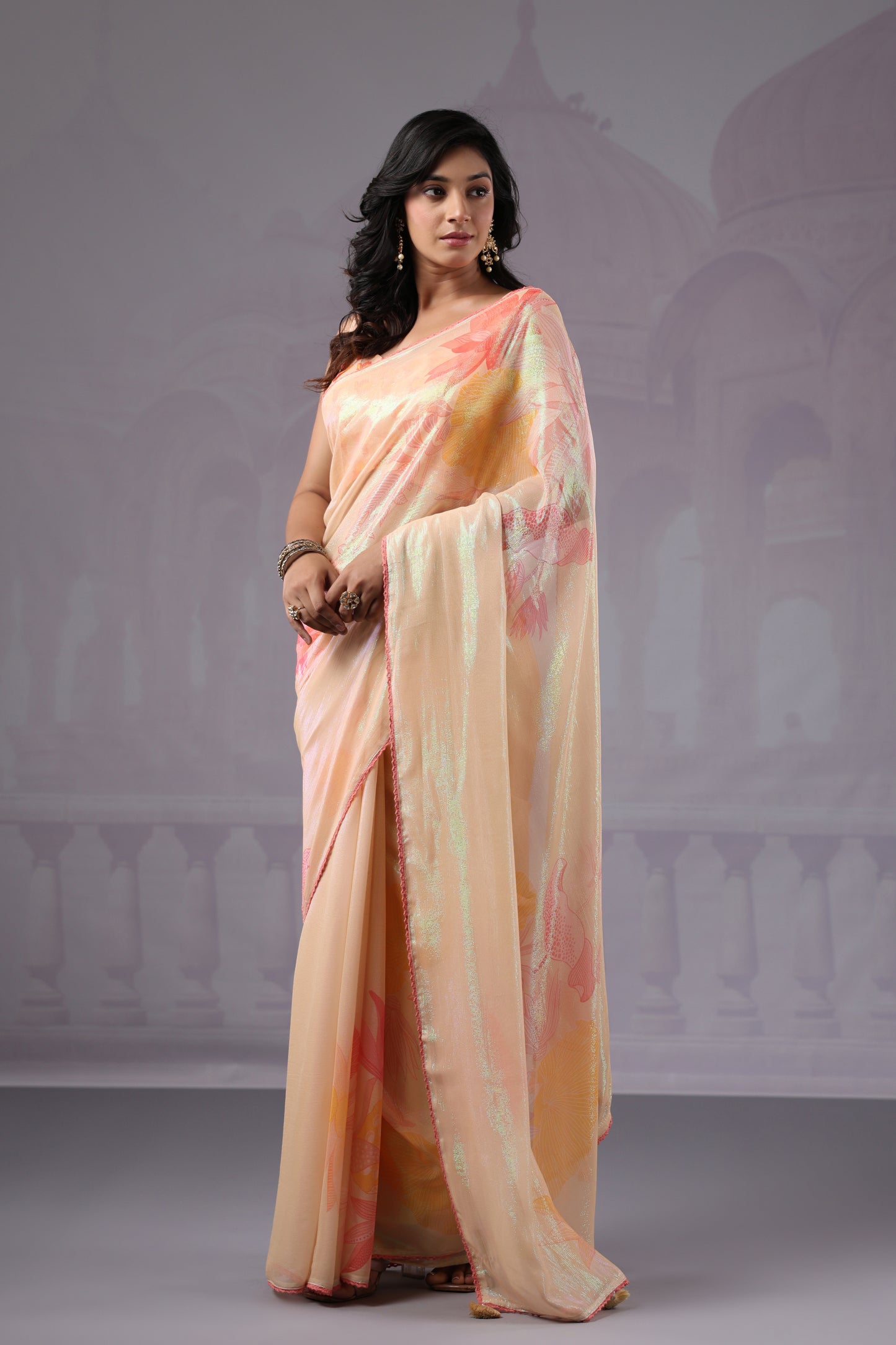 Dreamy Pastel Cream Floral Saree