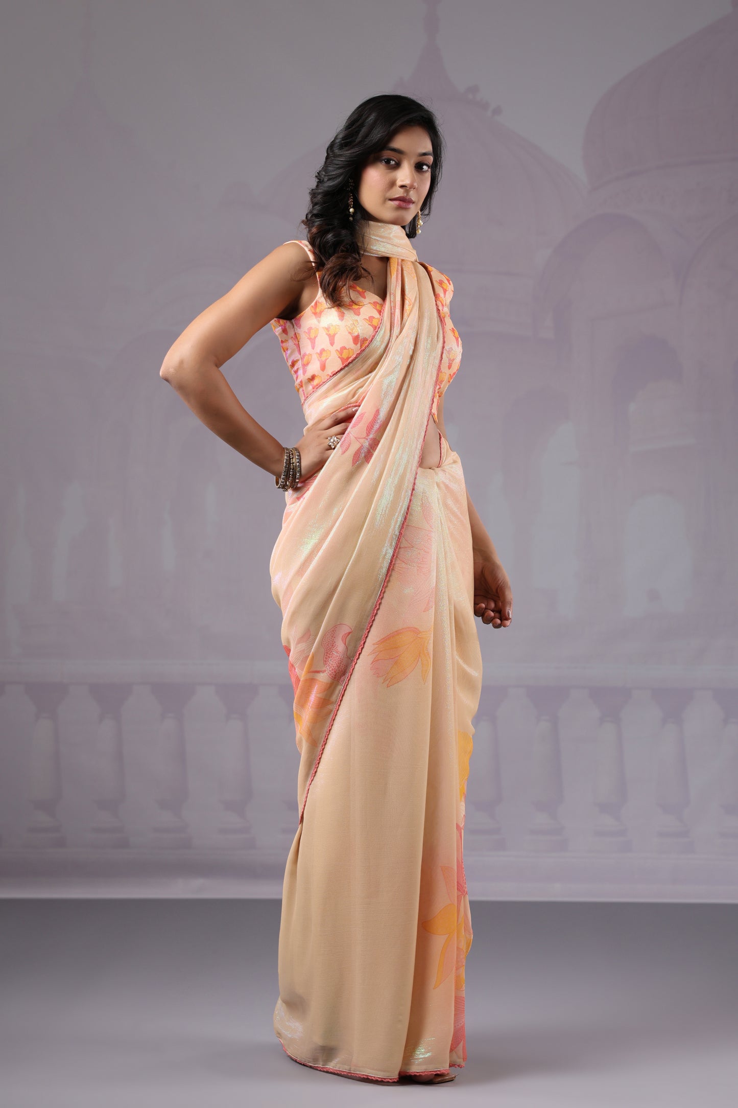 Dreamy Pastel Cream Floral Saree