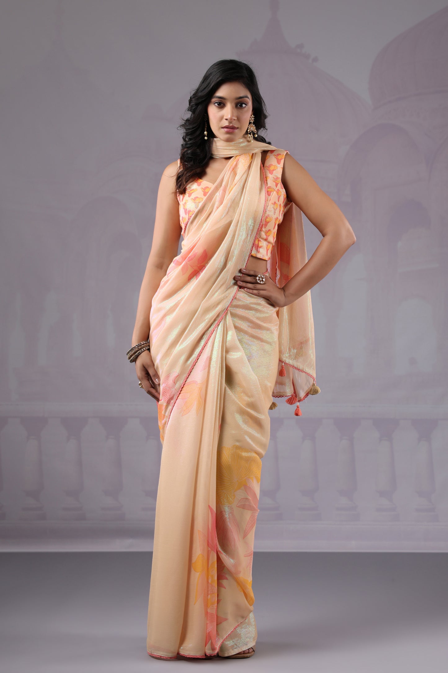 Dreamy Pastel Cream Floral Saree