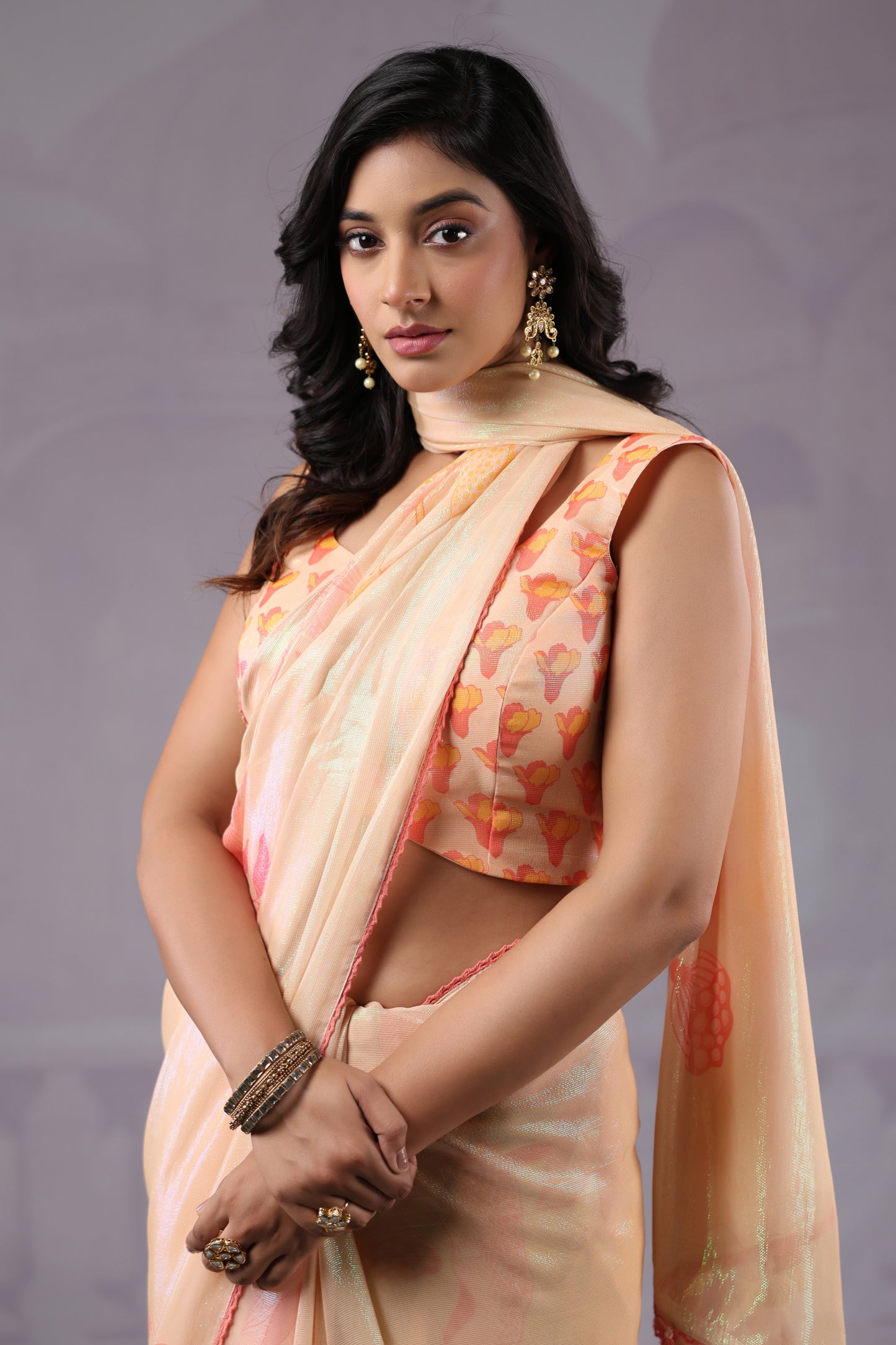 Dreamy Pastel Cream Floral Saree