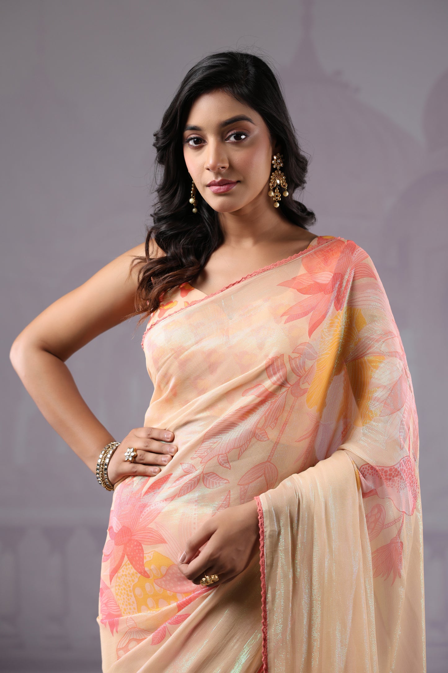 Dreamy Pastel Cream Floral Saree