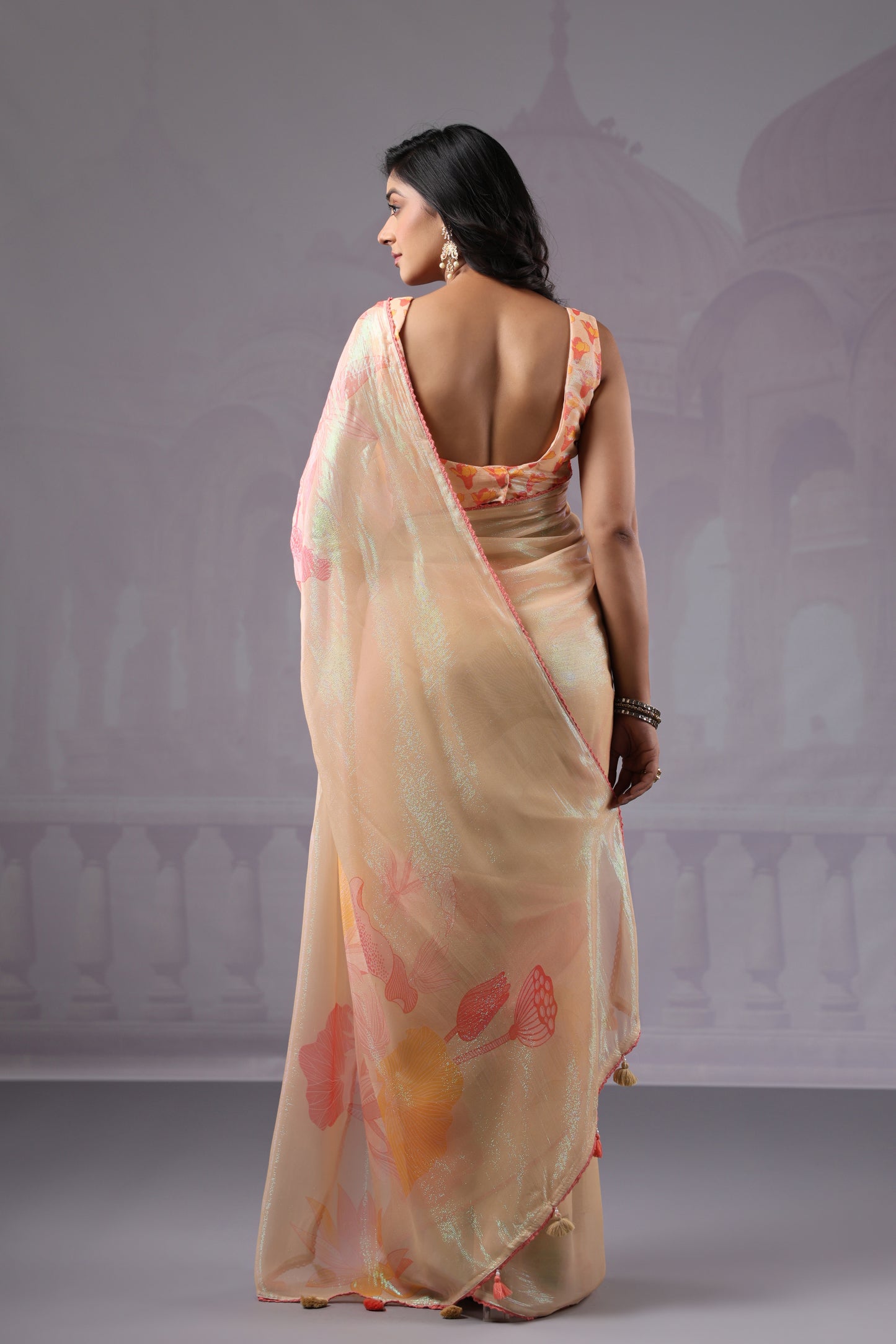 Dreamy Pastel Cream Floral Saree