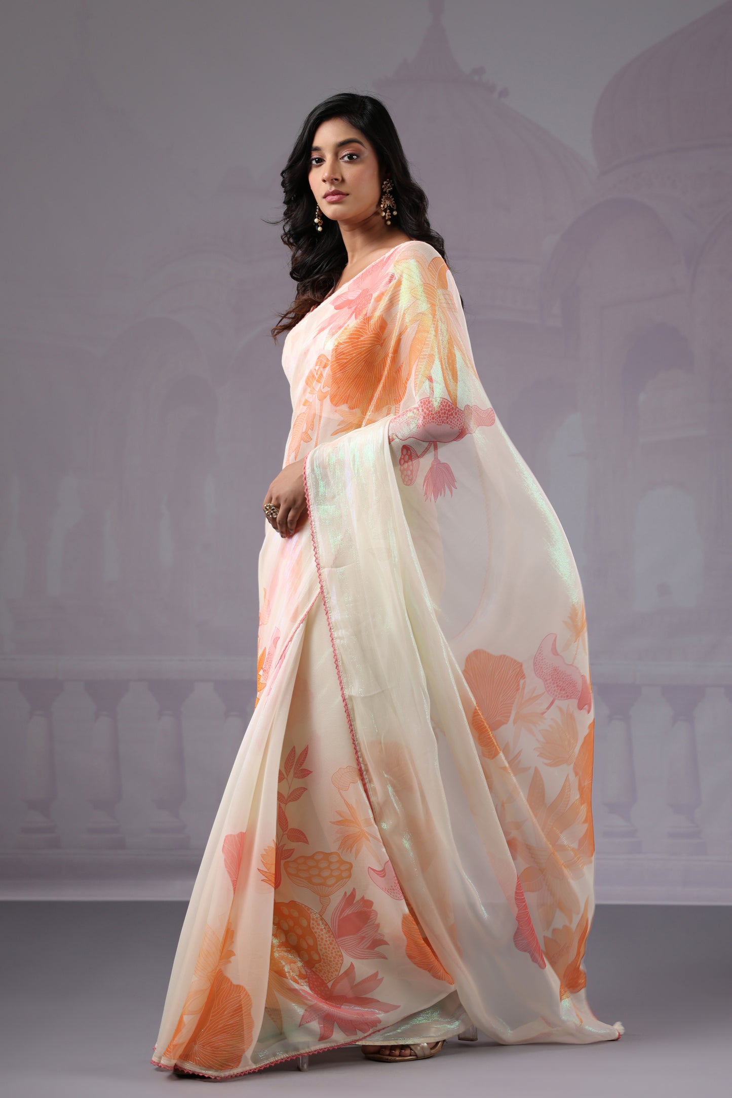 Classic White Floral Saree