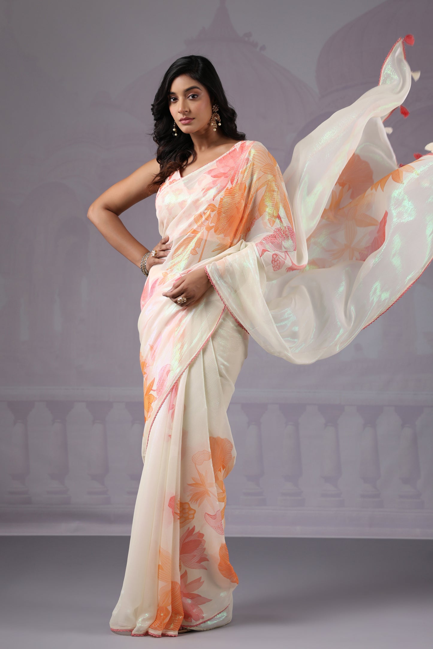 Classic White Floral Saree