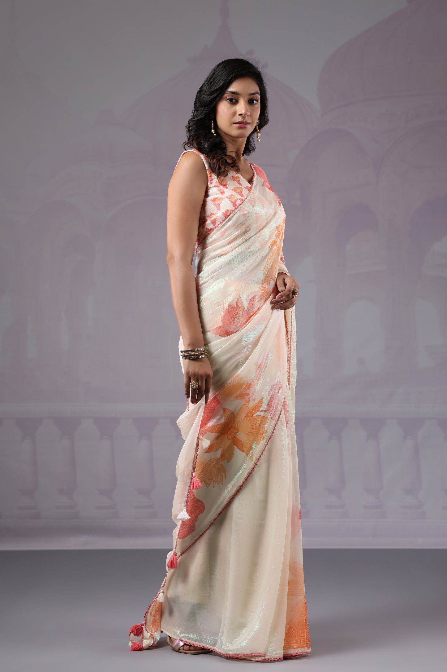 Classic White Floral Saree