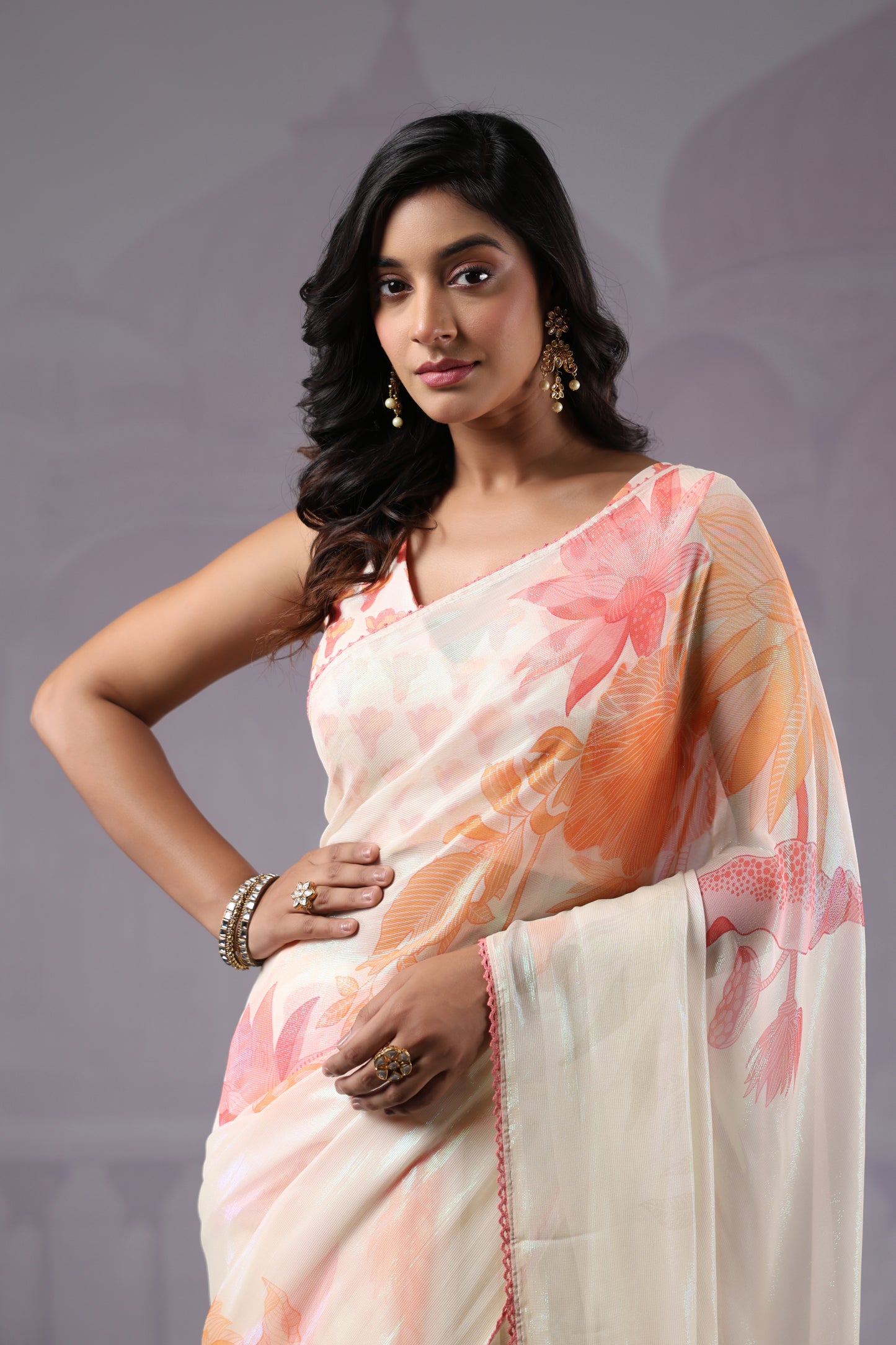 Classic White Floral Saree