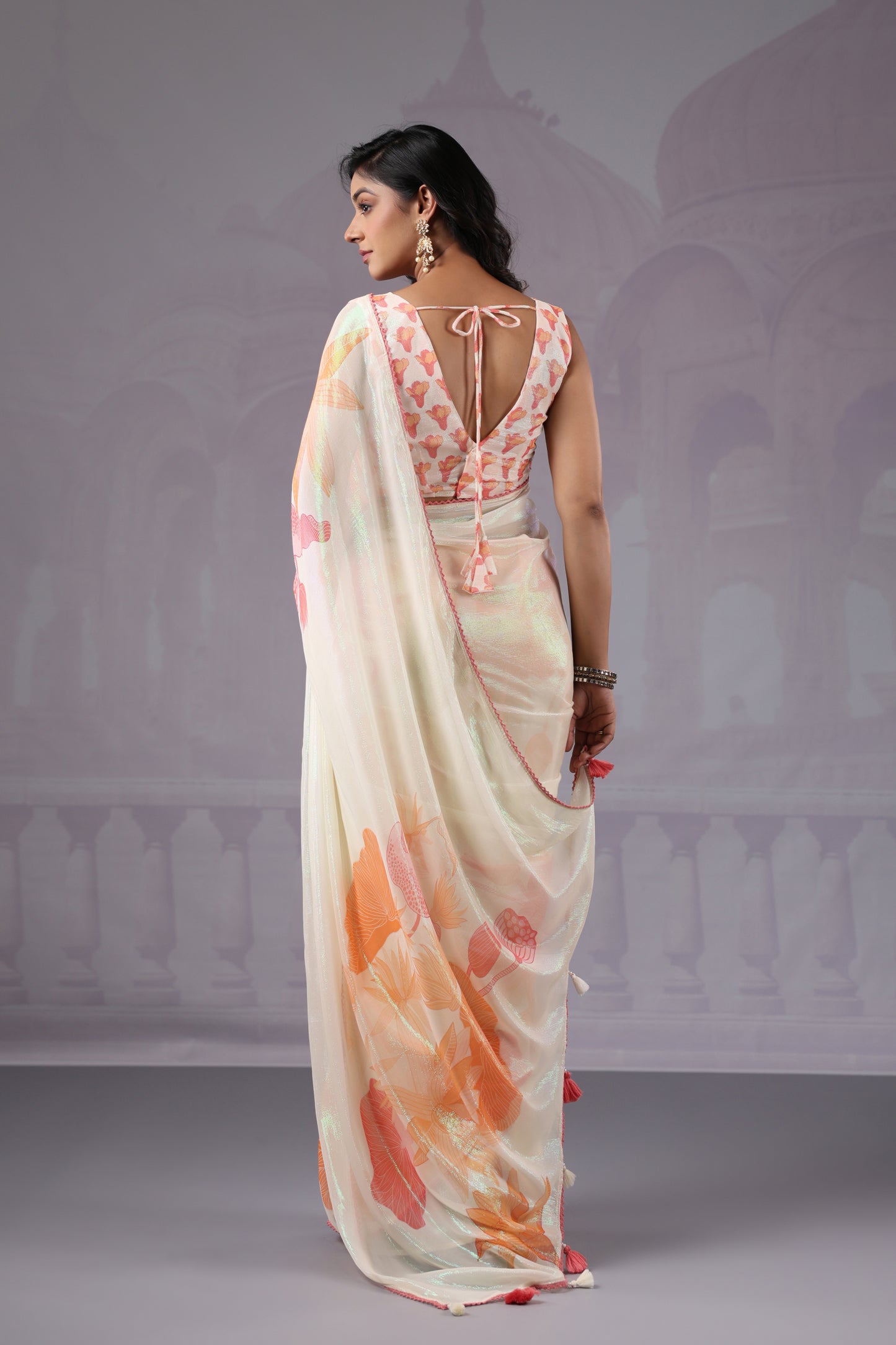 Classic White Floral Saree