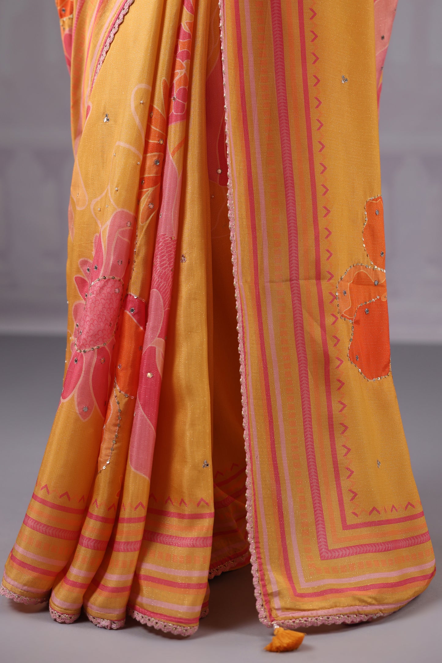 Sunshine Yellow Floral printed Saree