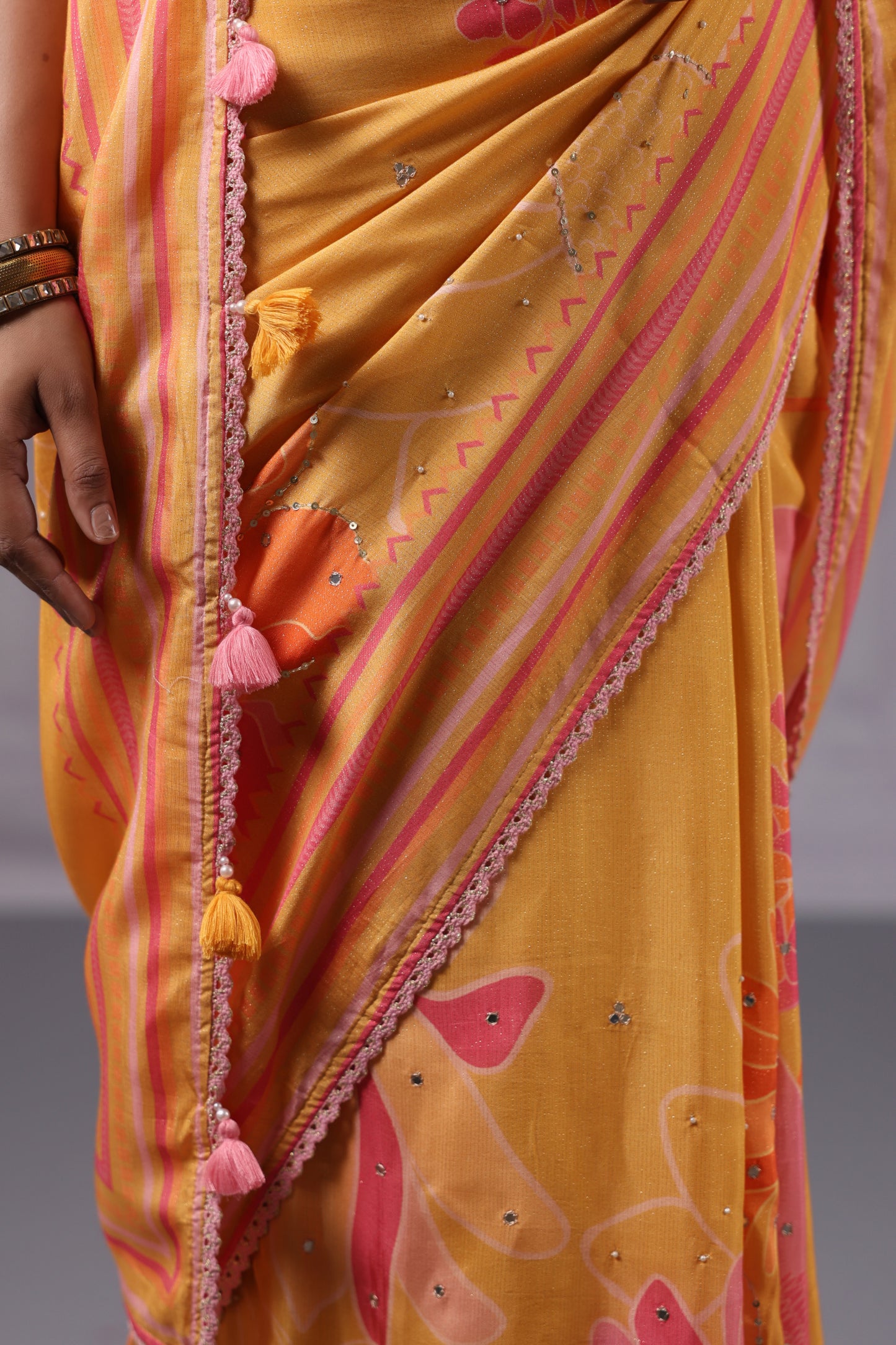 Sunshine Yellow Floral printed Saree