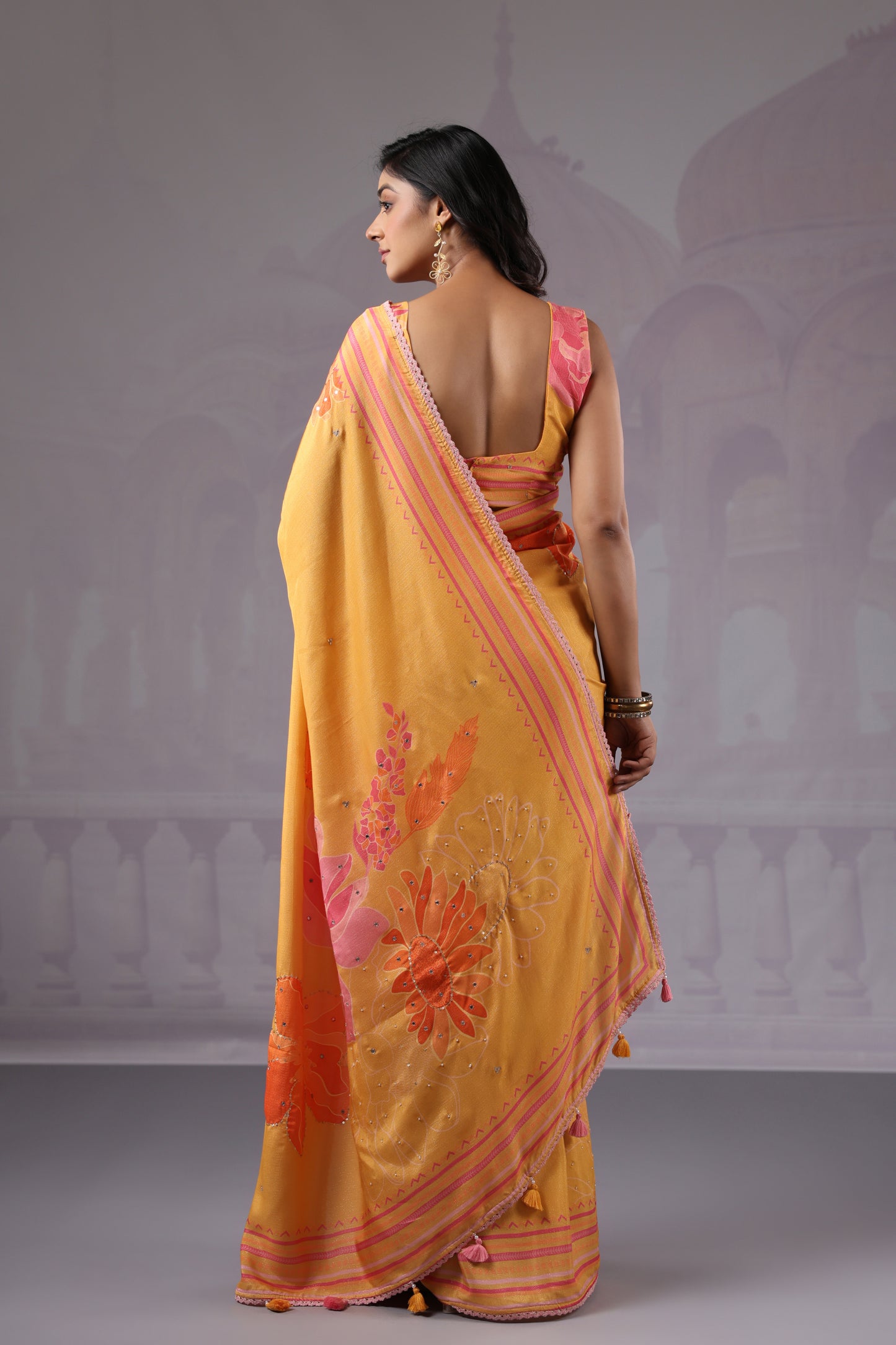 Sunshine Yellow Floral printed Saree