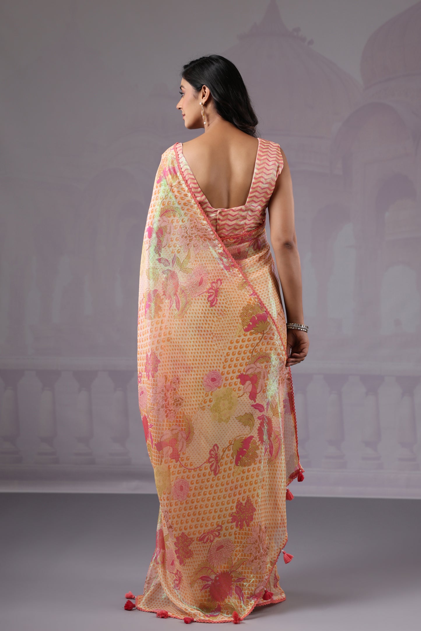 Classic Blush Floral printed Saree