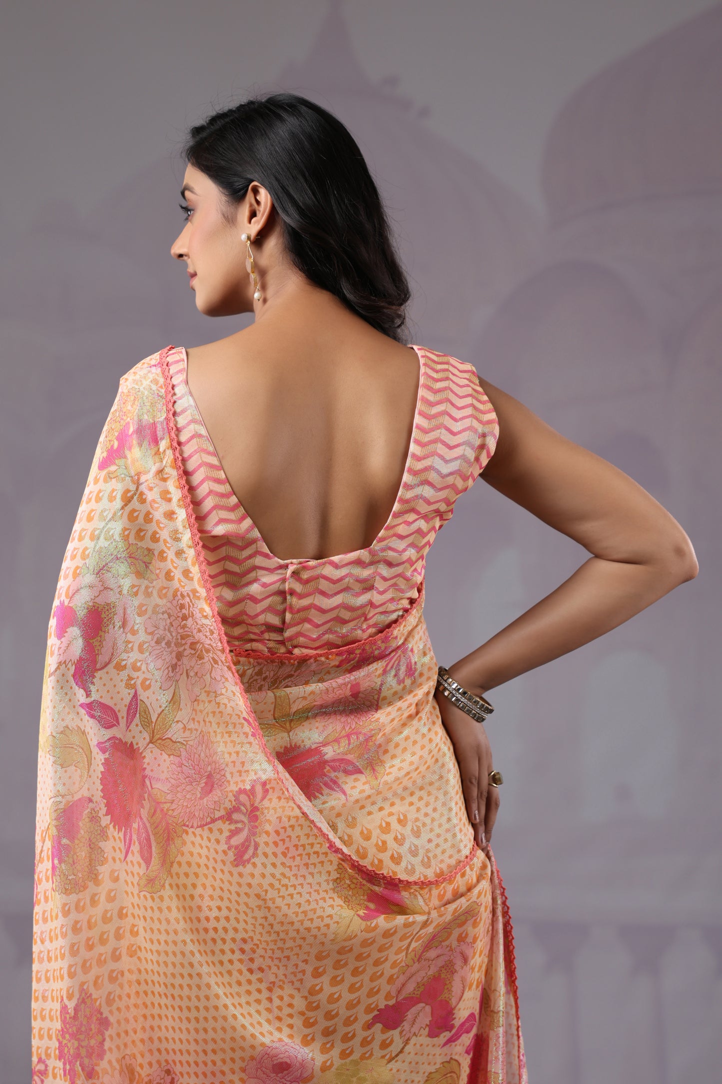 Classic Blush Floral printed Saree