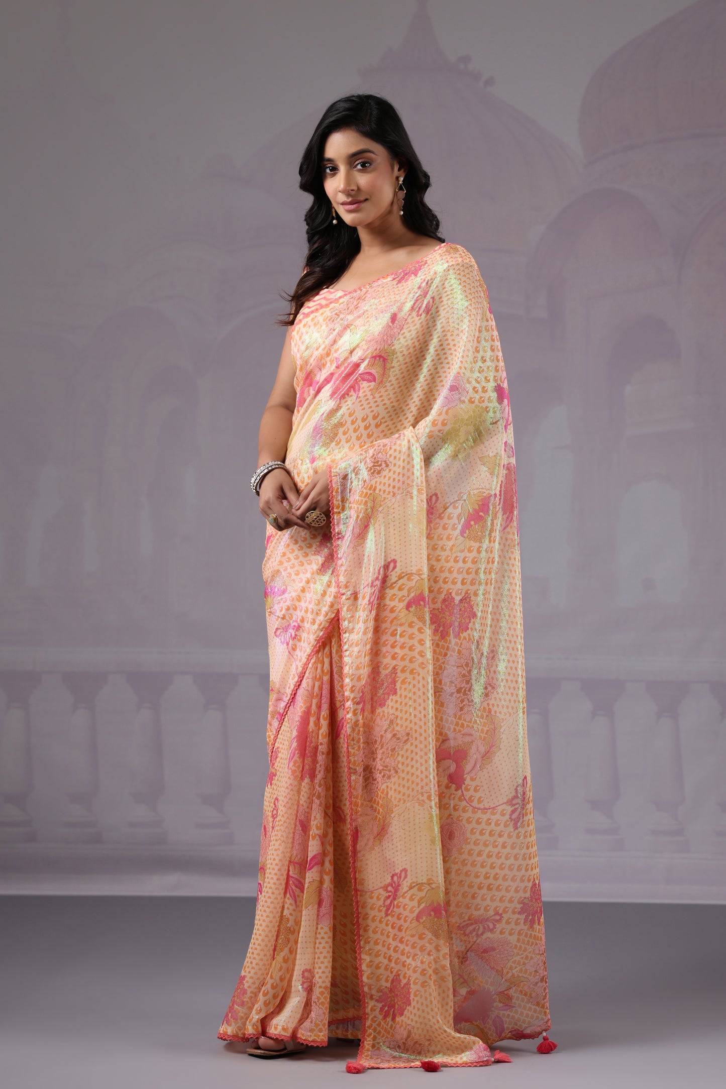 Classic Blush Floral printed Saree