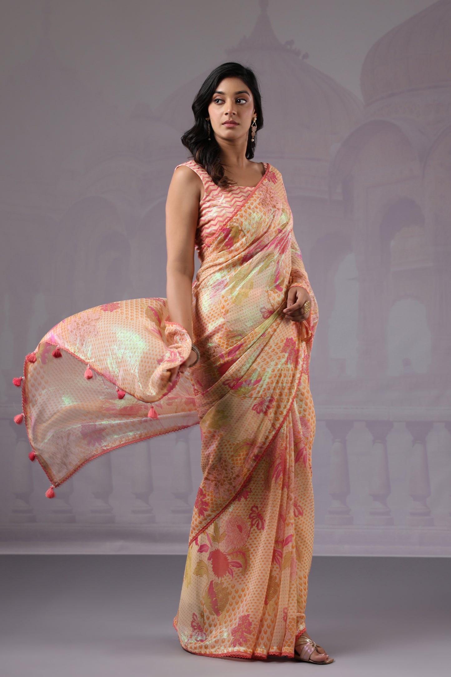 Classic Blush Floral printed Saree