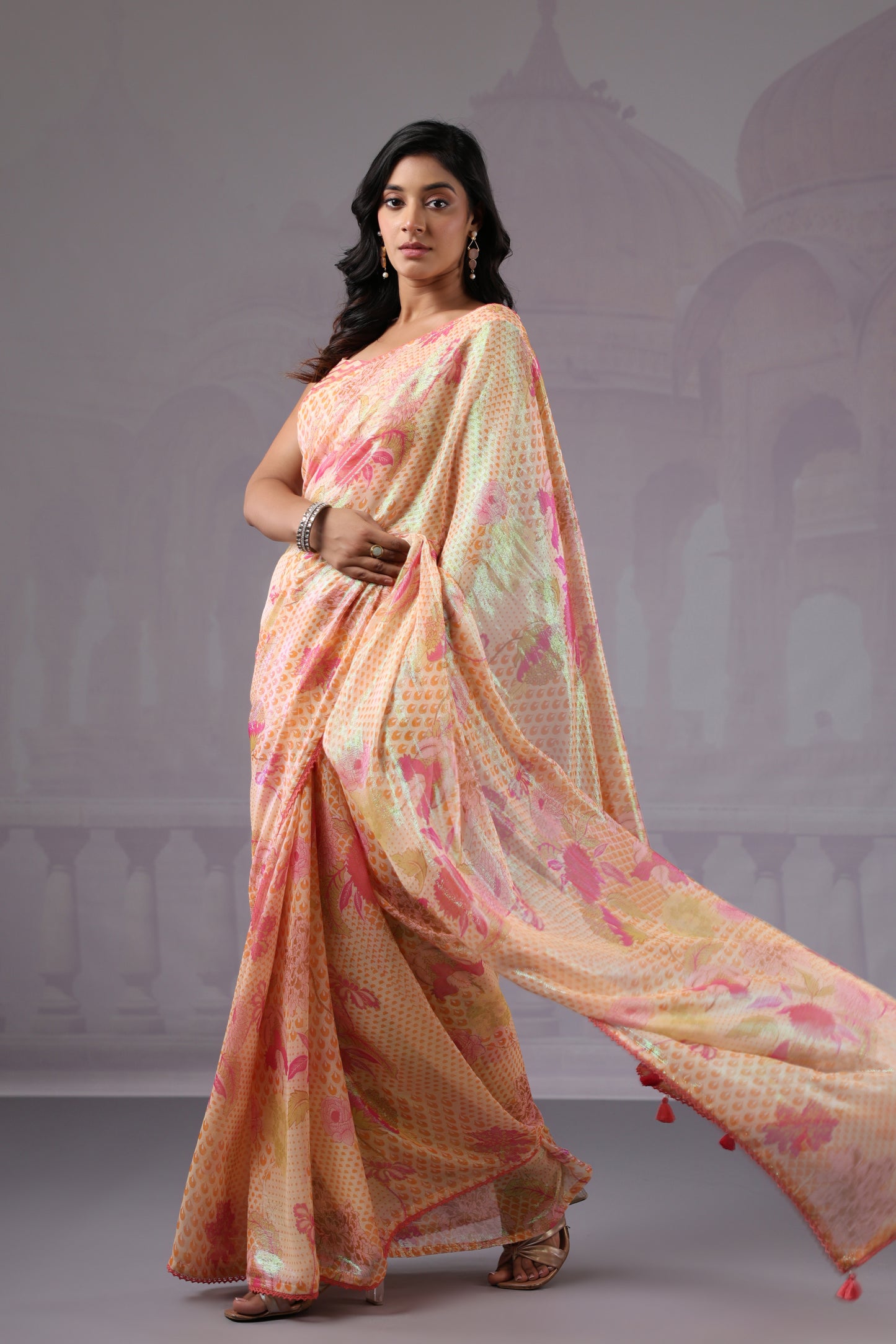 Classic Blush Floral printed Saree
