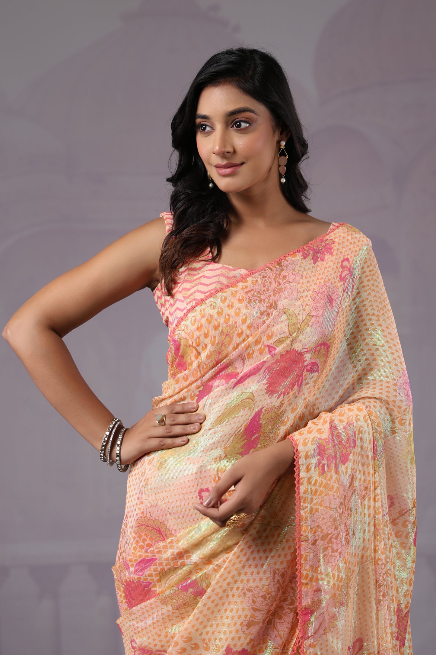 Classic Blush Floral printed Saree