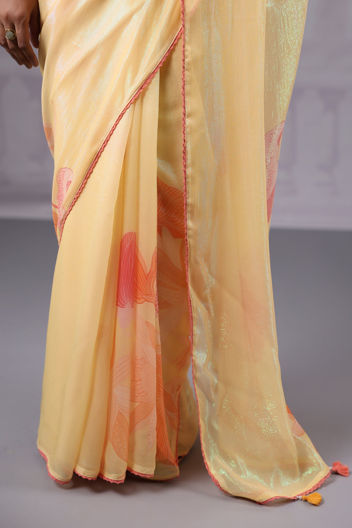 Lemon Yellow Floral Saree
