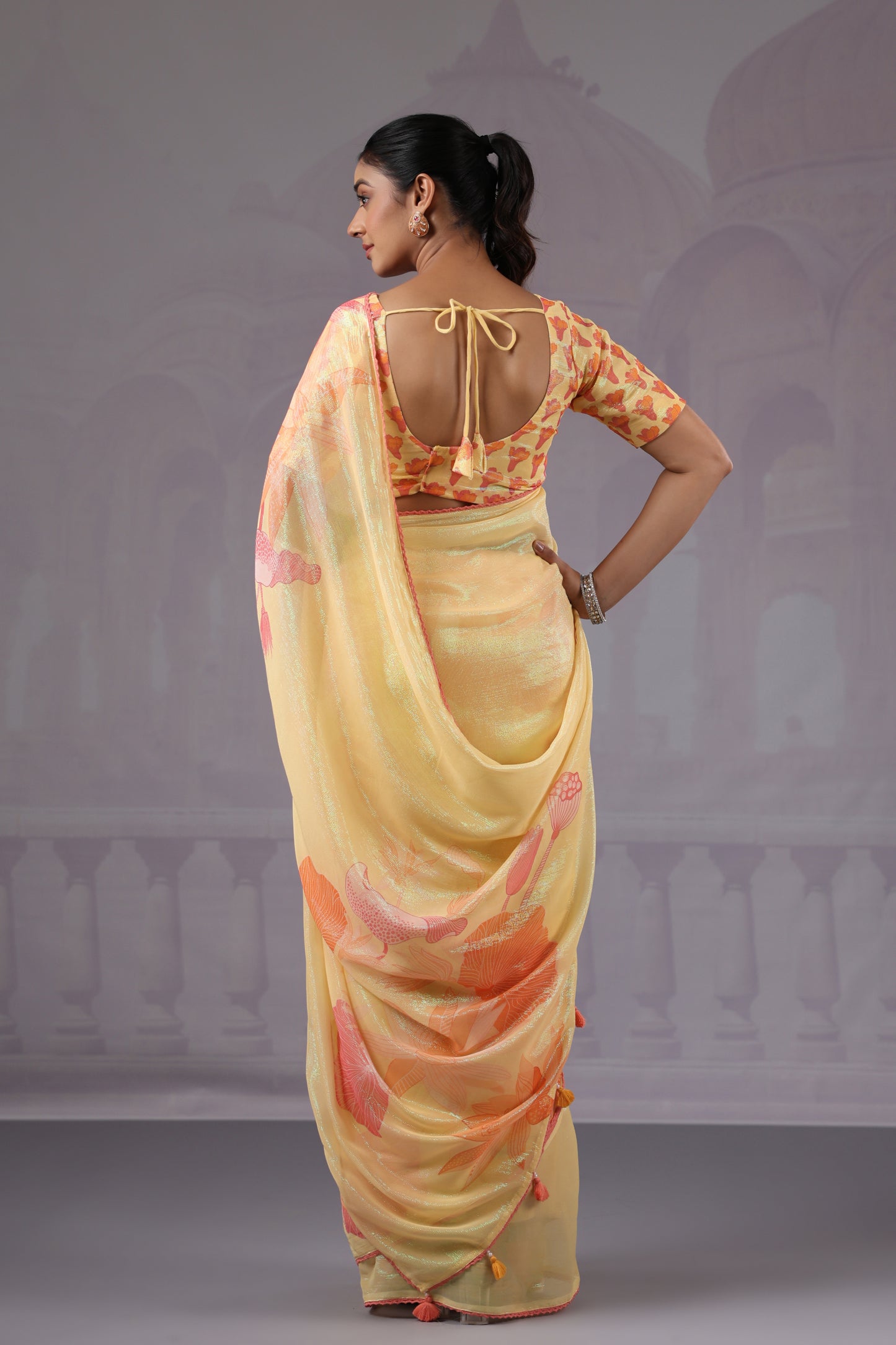 Lemon Yellow Floral Saree