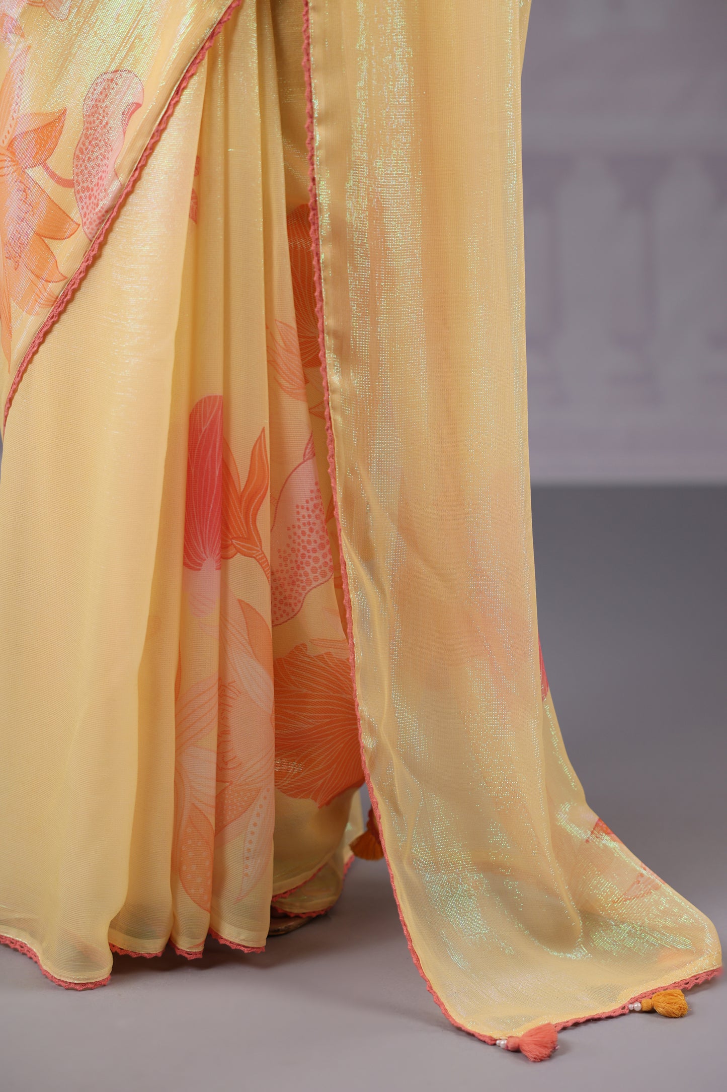 Lemon Yellow Floral Saree