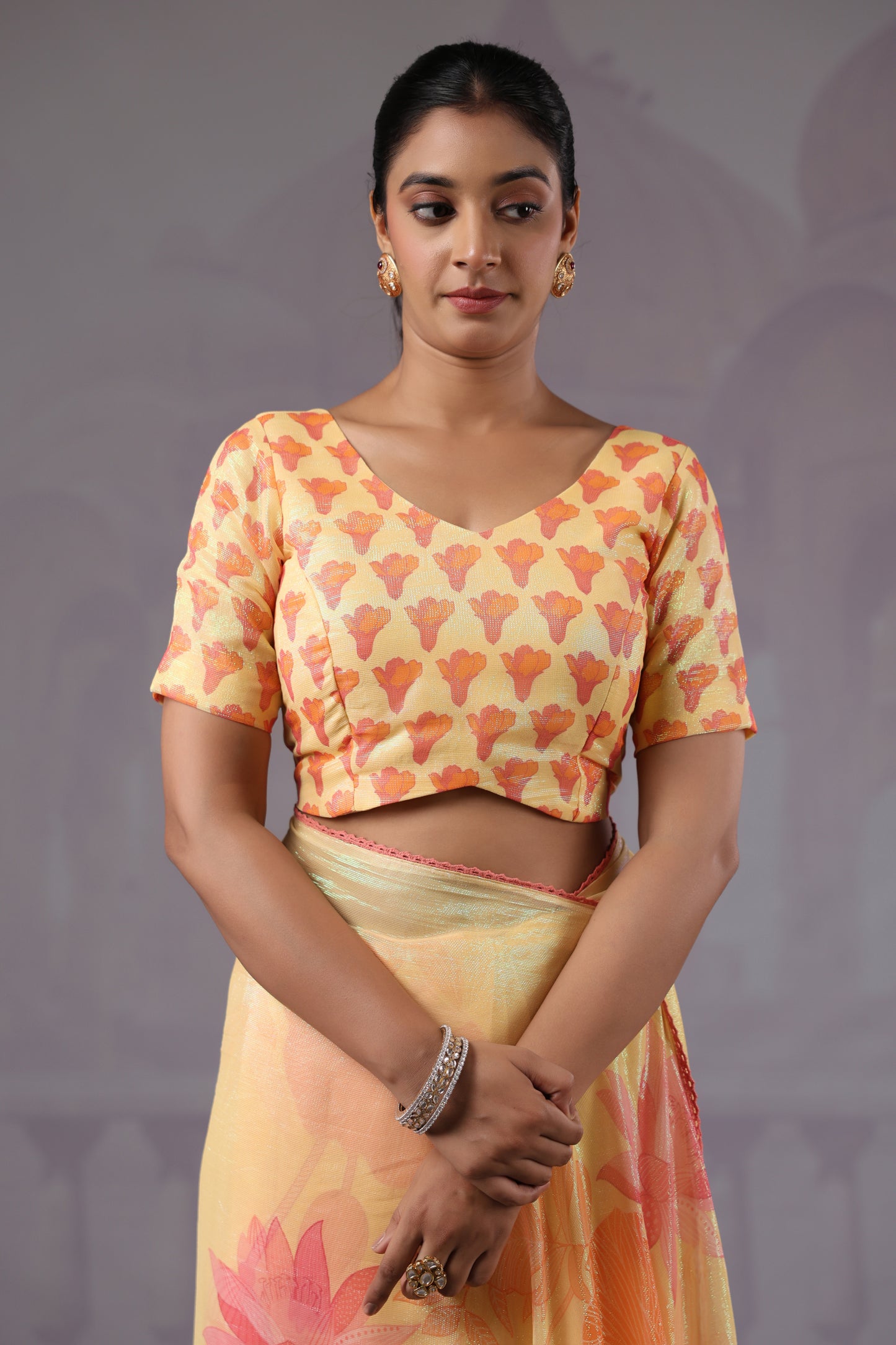 Lemon Yellow Floral Saree