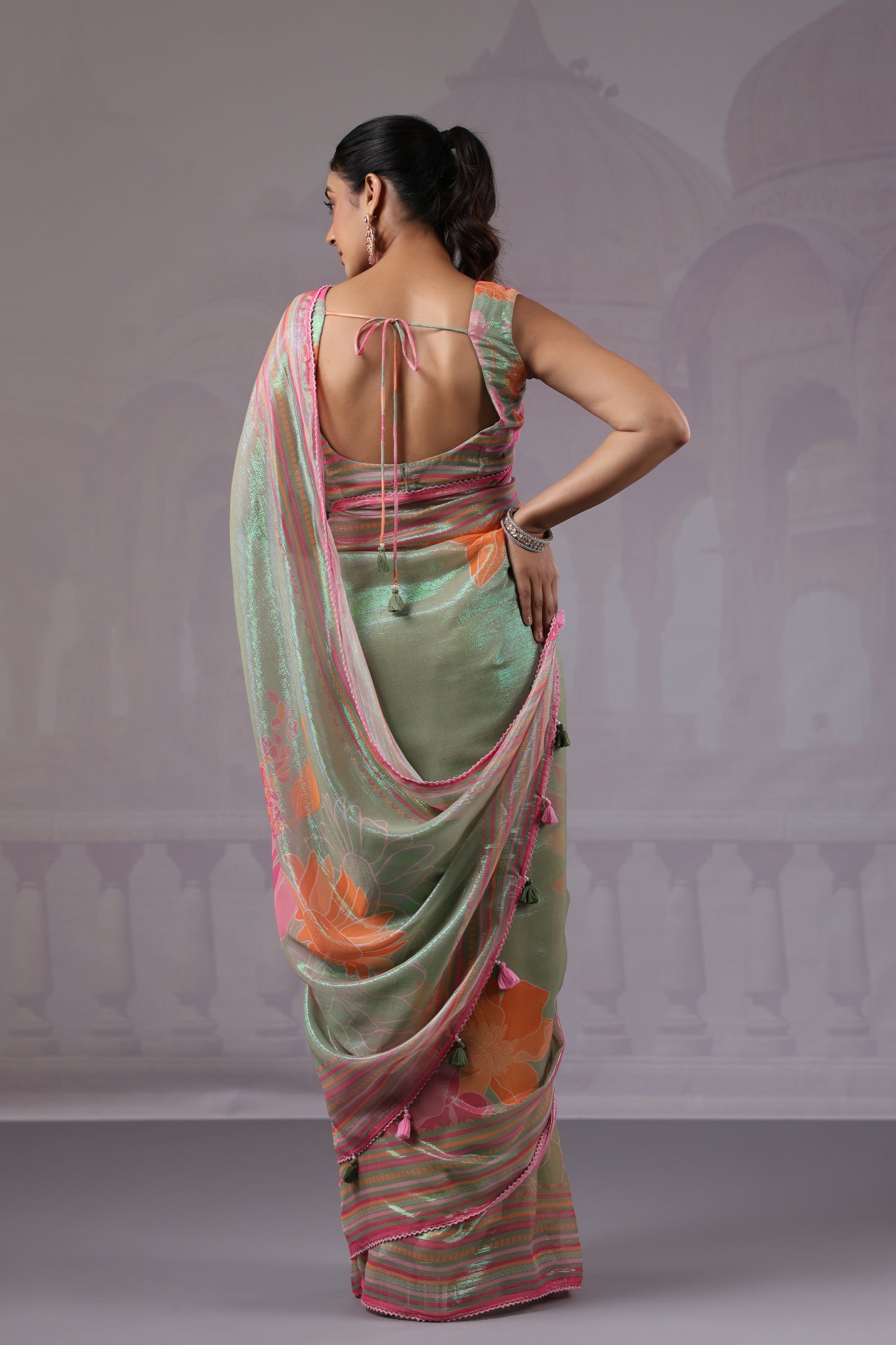 Sage Green Floral Saree