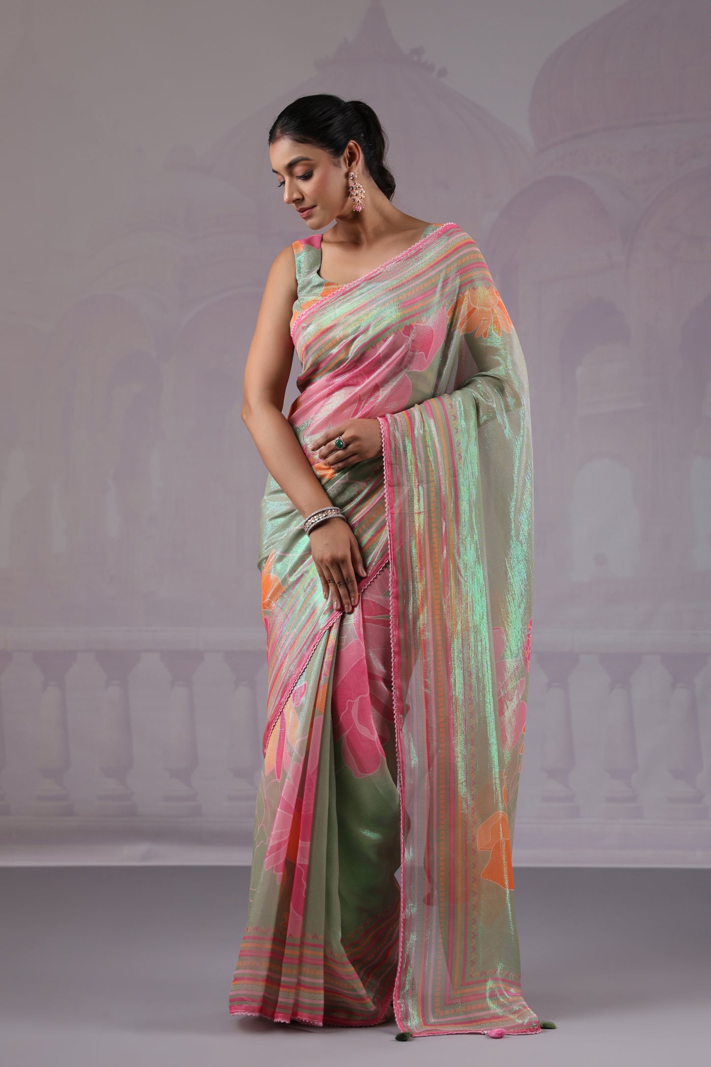 Sage Green Floral Saree