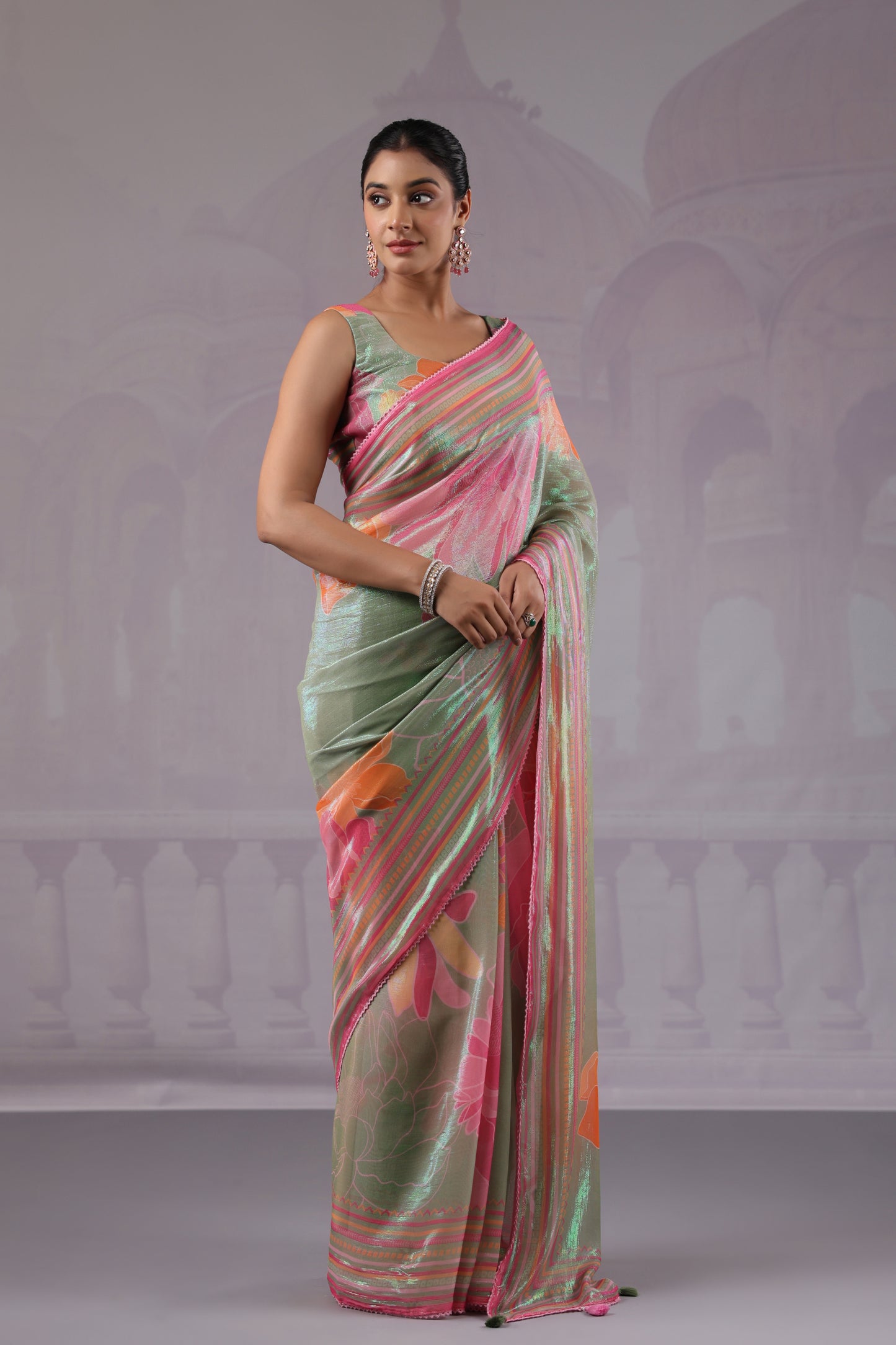 Sage Green Floral Saree