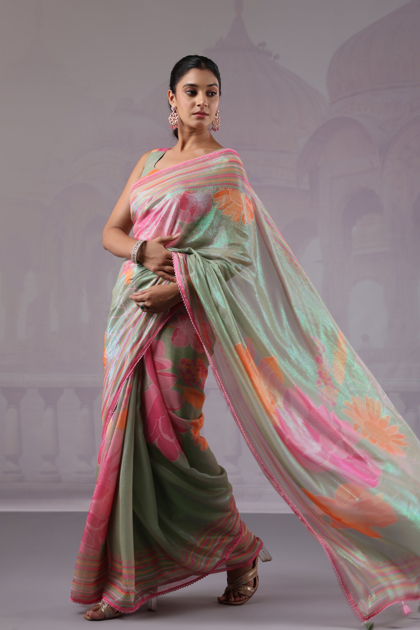 Sage Green Floral Saree
