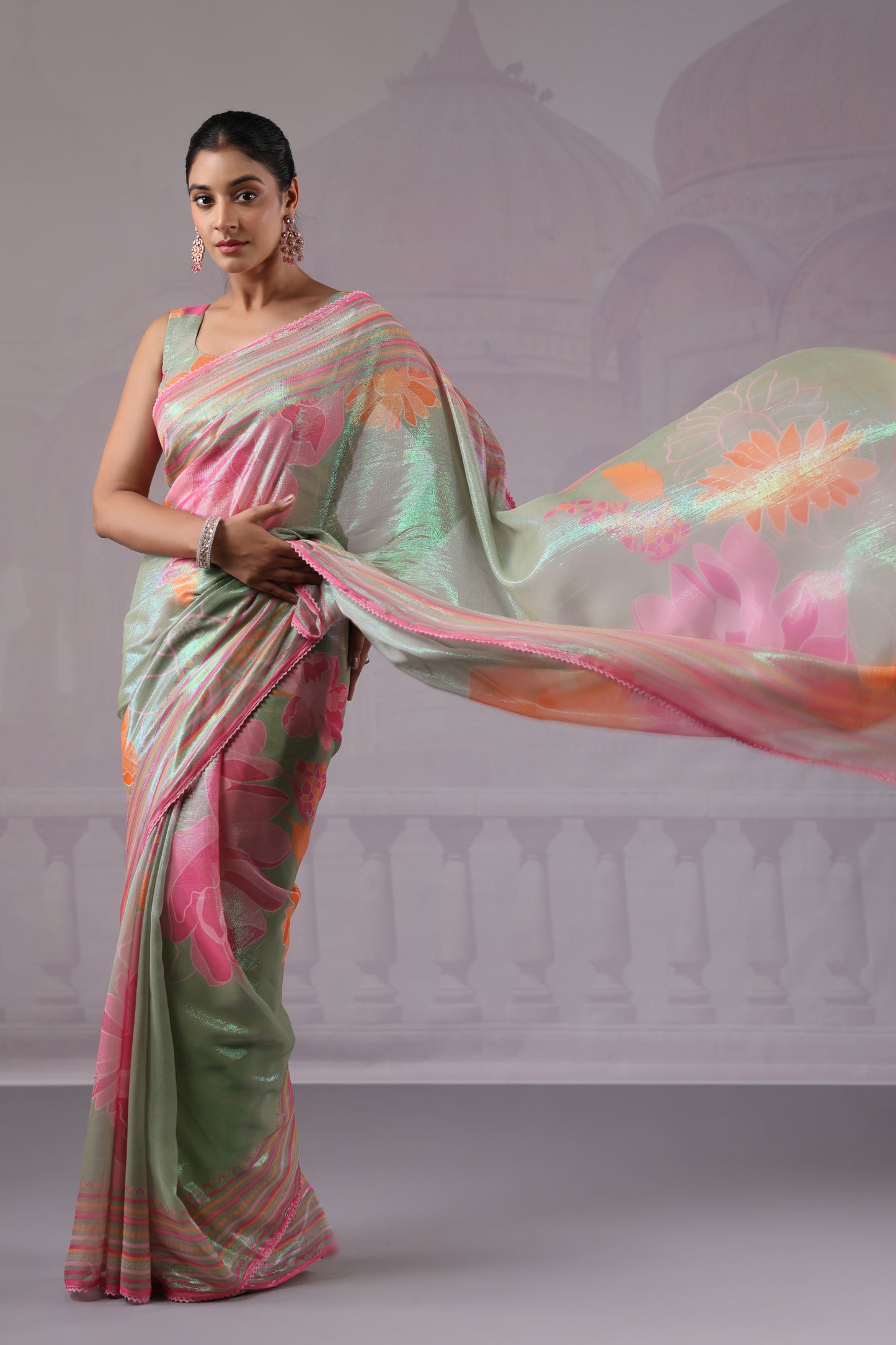 Sage Green Floral Saree