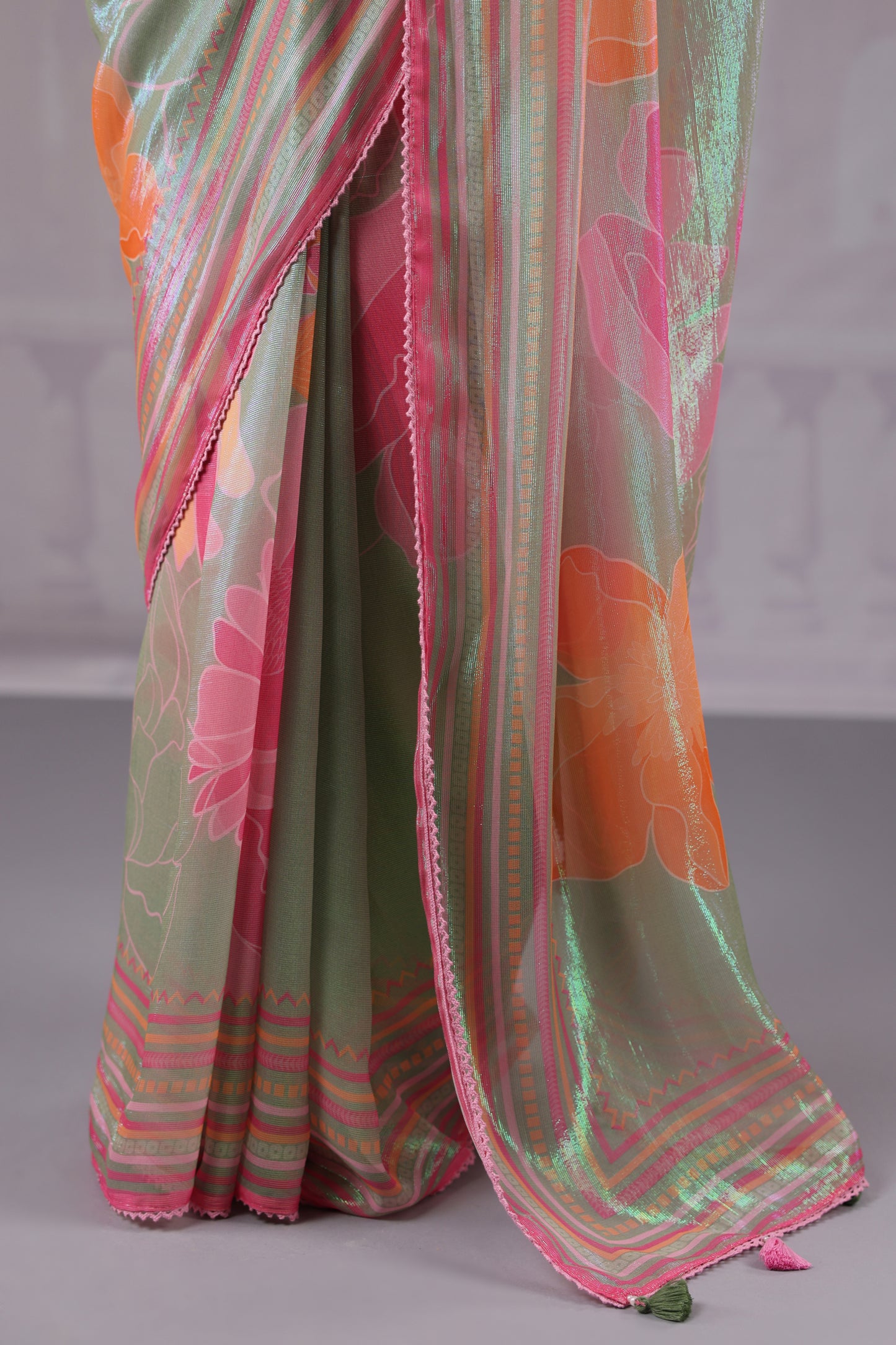 Sage Green Floral Saree