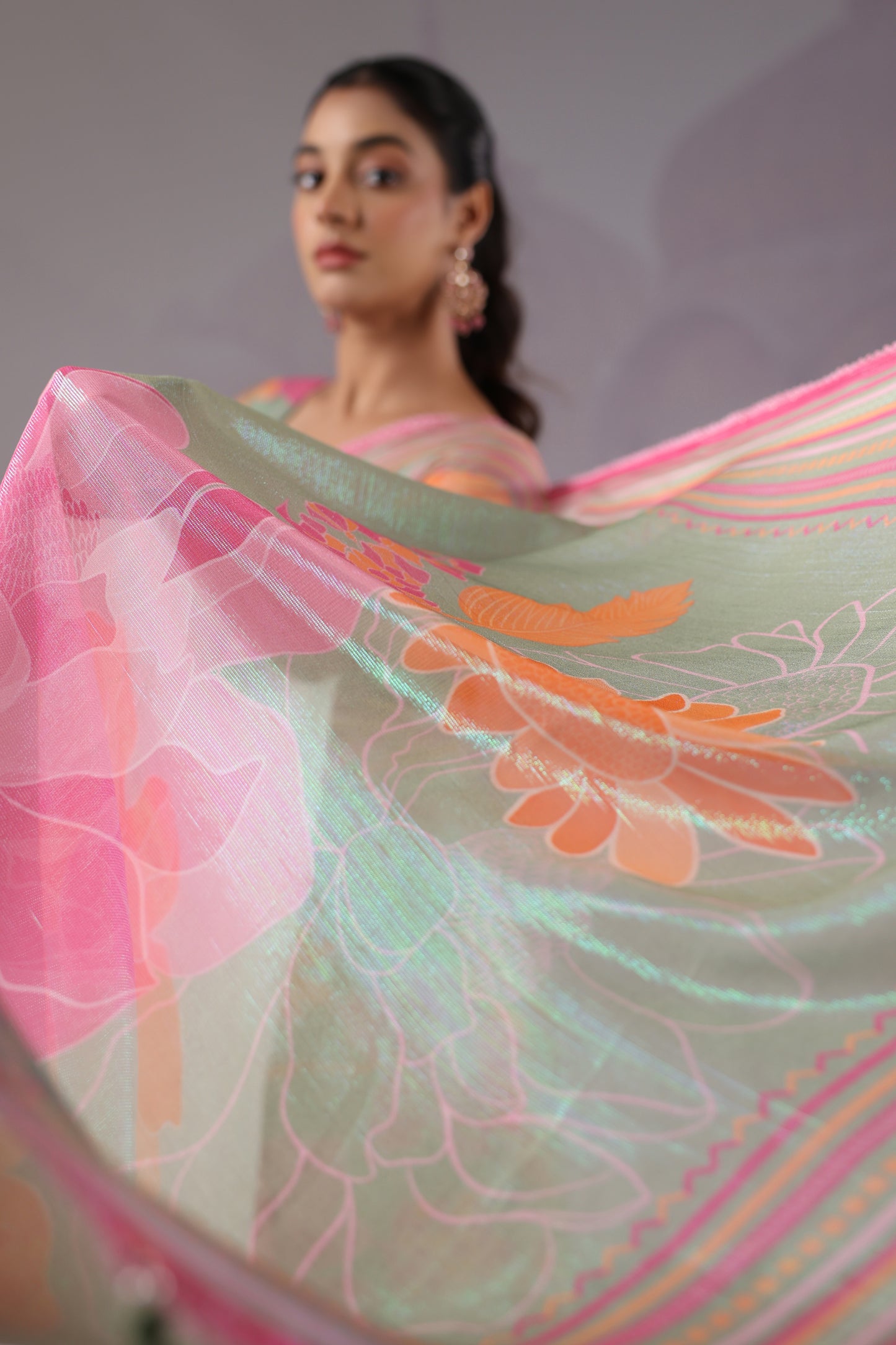Sage Green Floral Saree