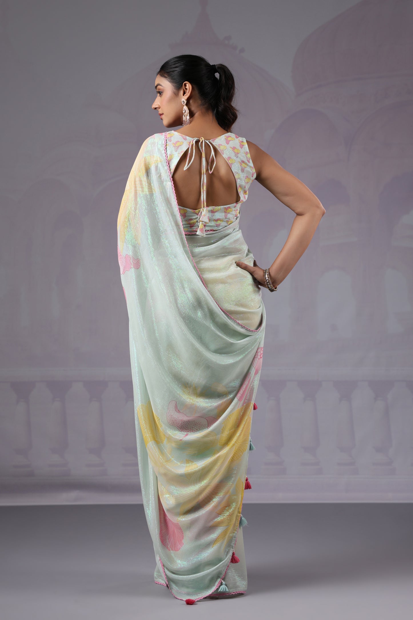 Ice Blue Floral Saree