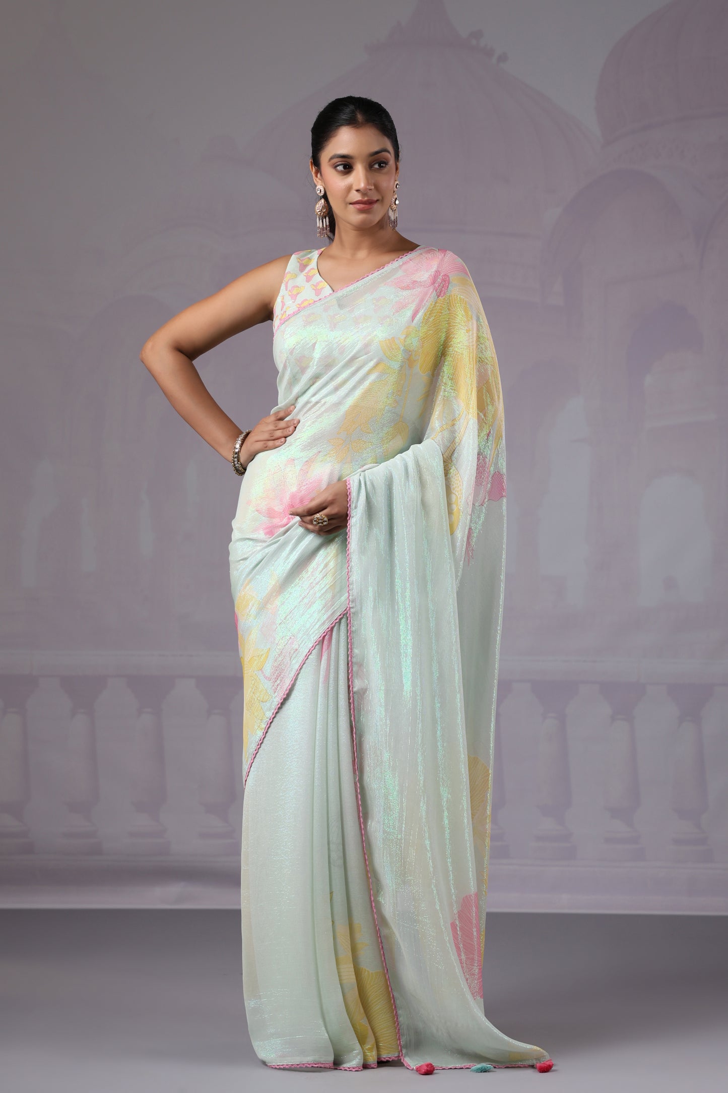 Ice Blue Floral Saree