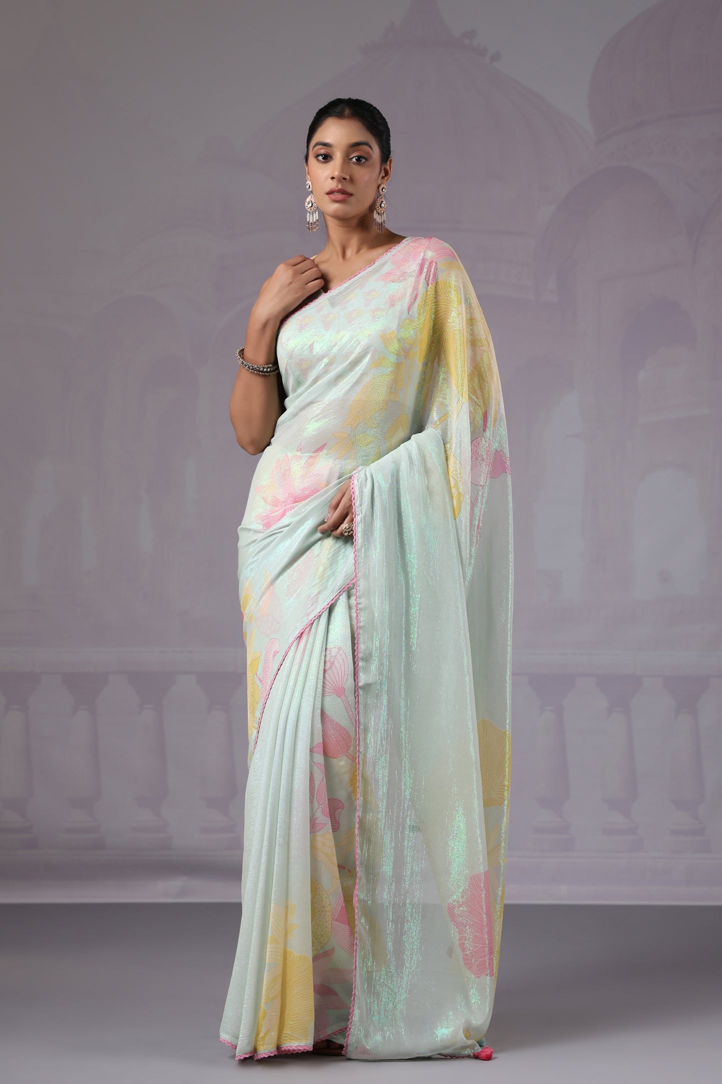 Ice Blue Floral Saree