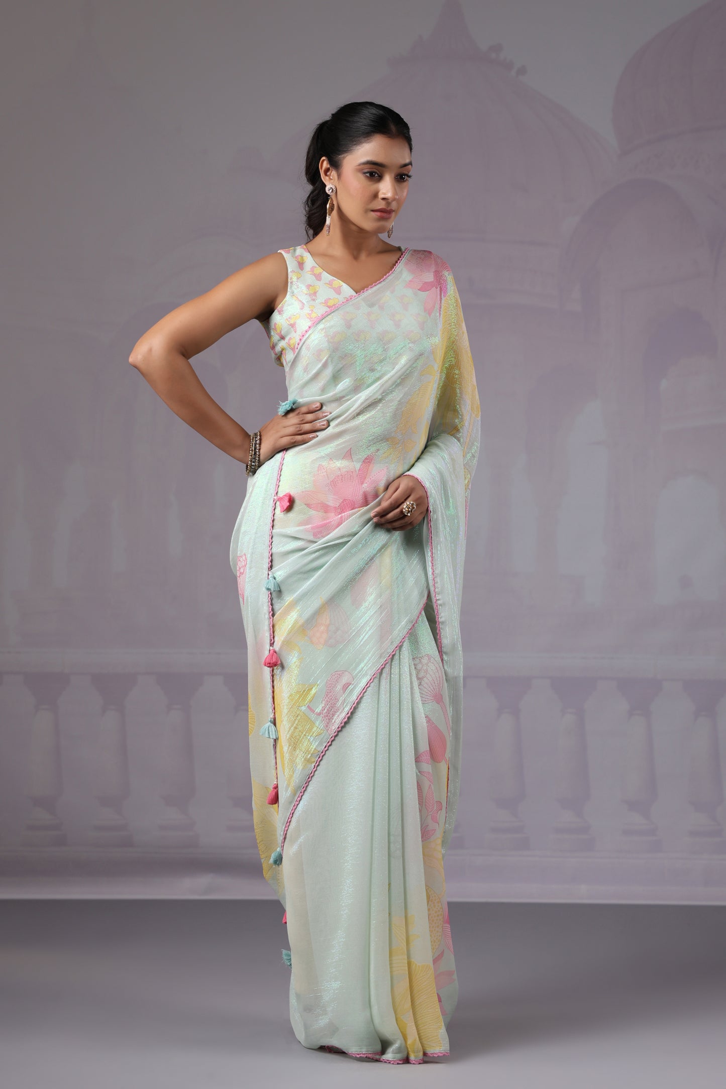 Ice Blue Floral Saree