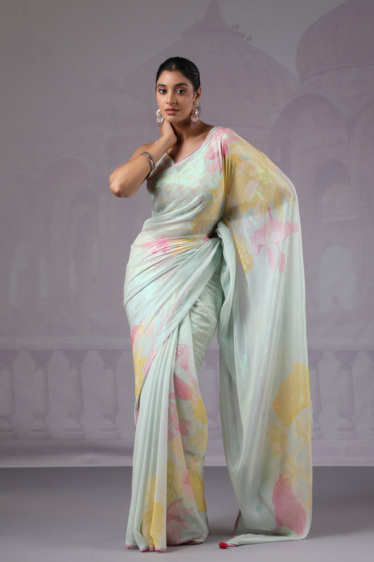 Ice Blue Floral Saree