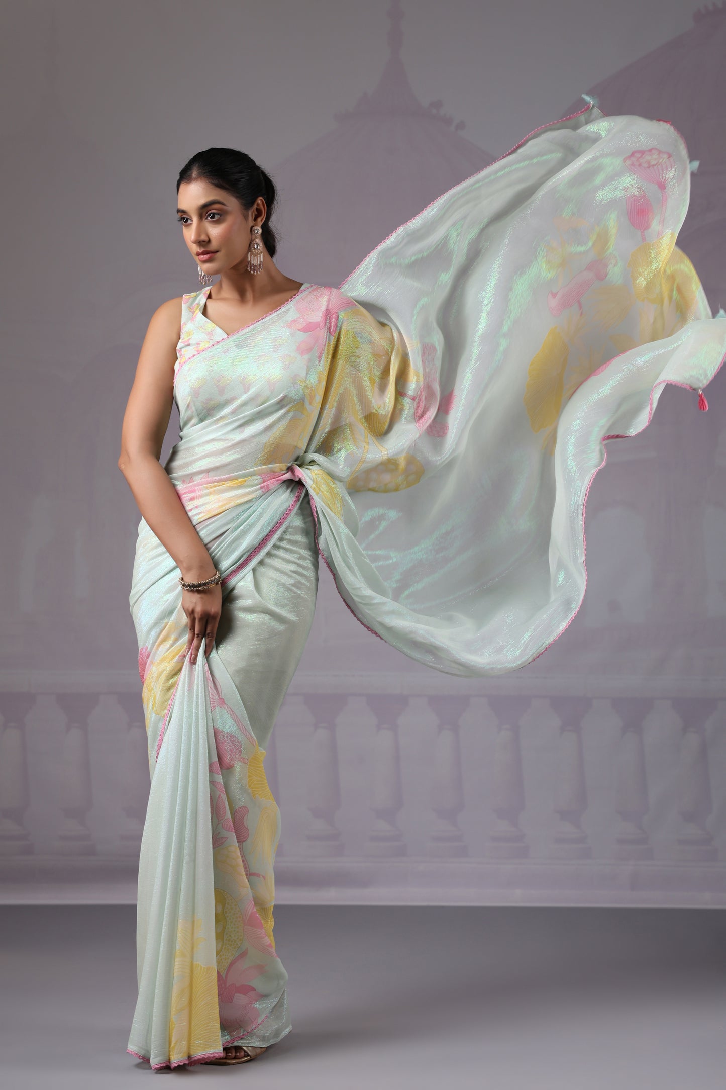 Ice Blue Floral Saree