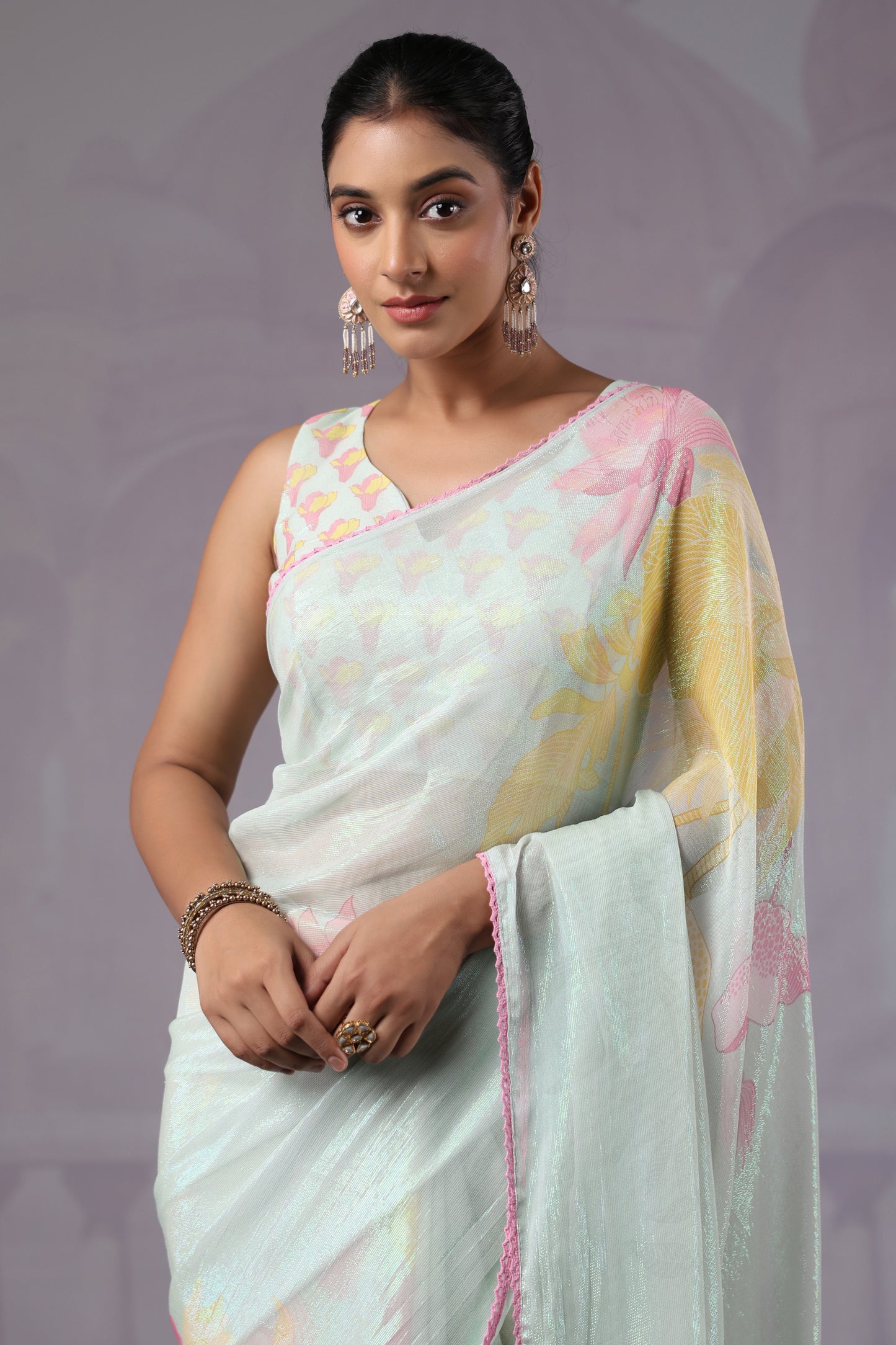Ice Blue Floral Saree