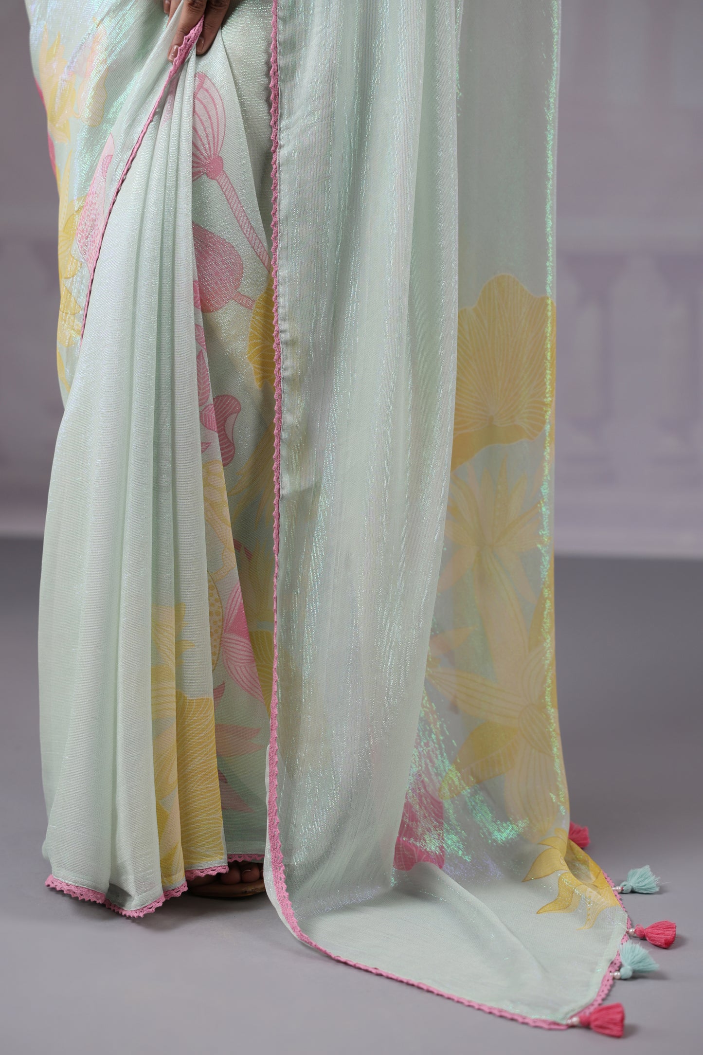 Ice Blue Floral Saree