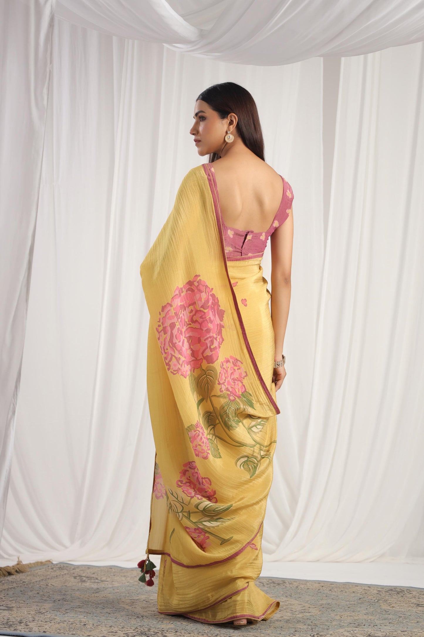 Lemon Yellow Floral printed Saree