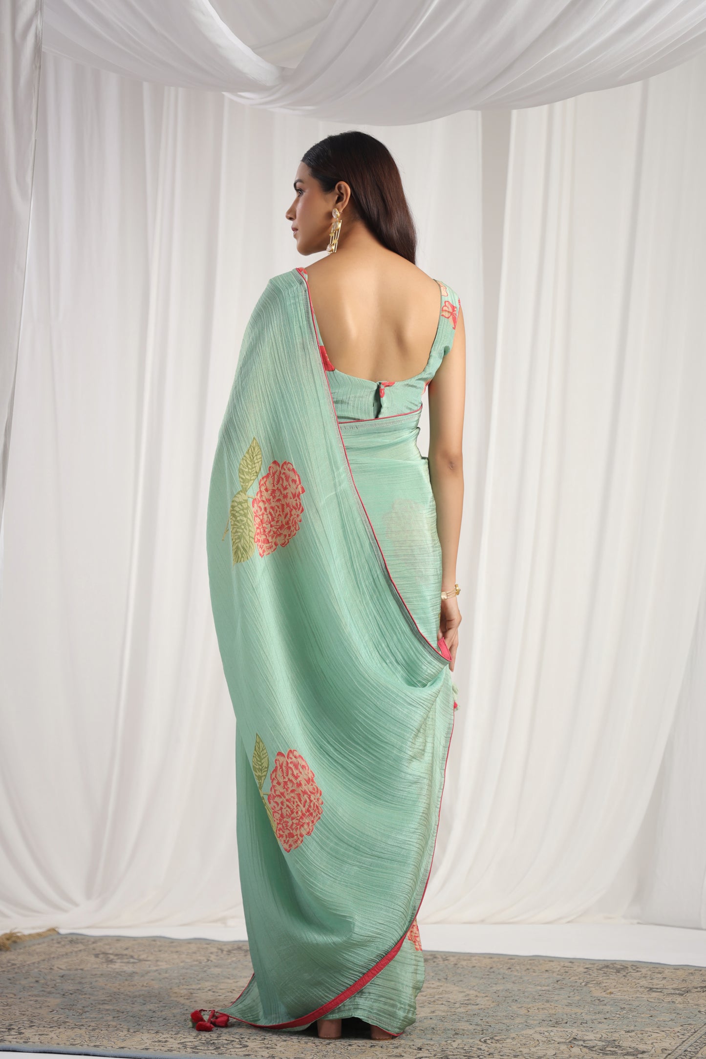 Aquamarine Floral printed Saree
