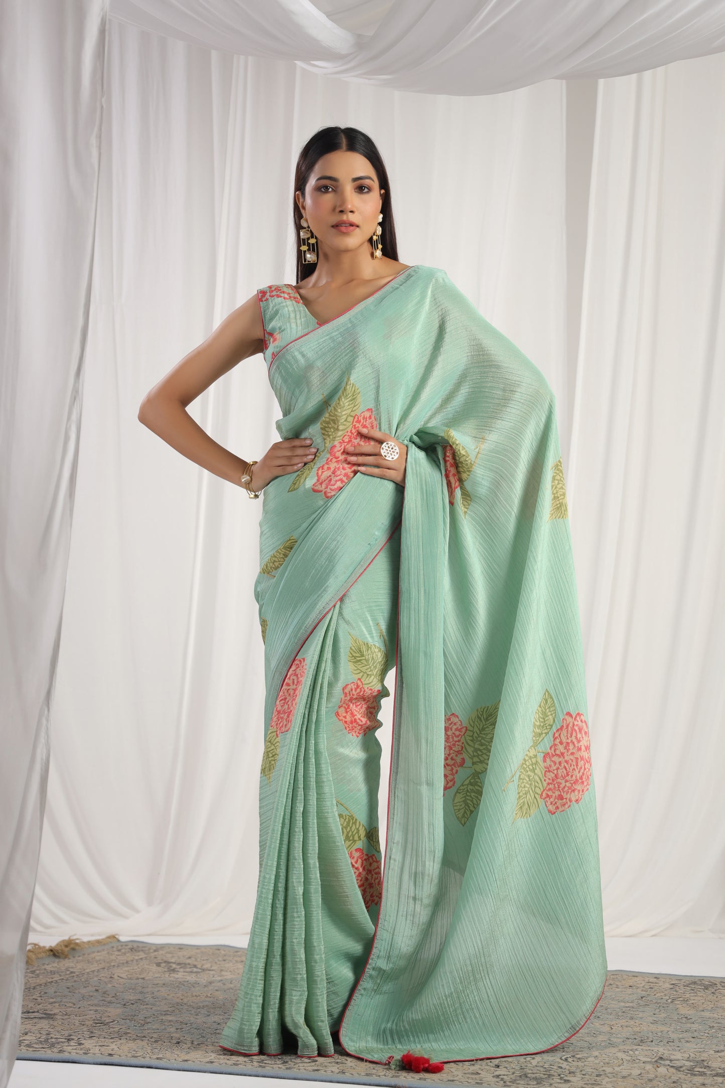 Aquamarine Floral printed Saree