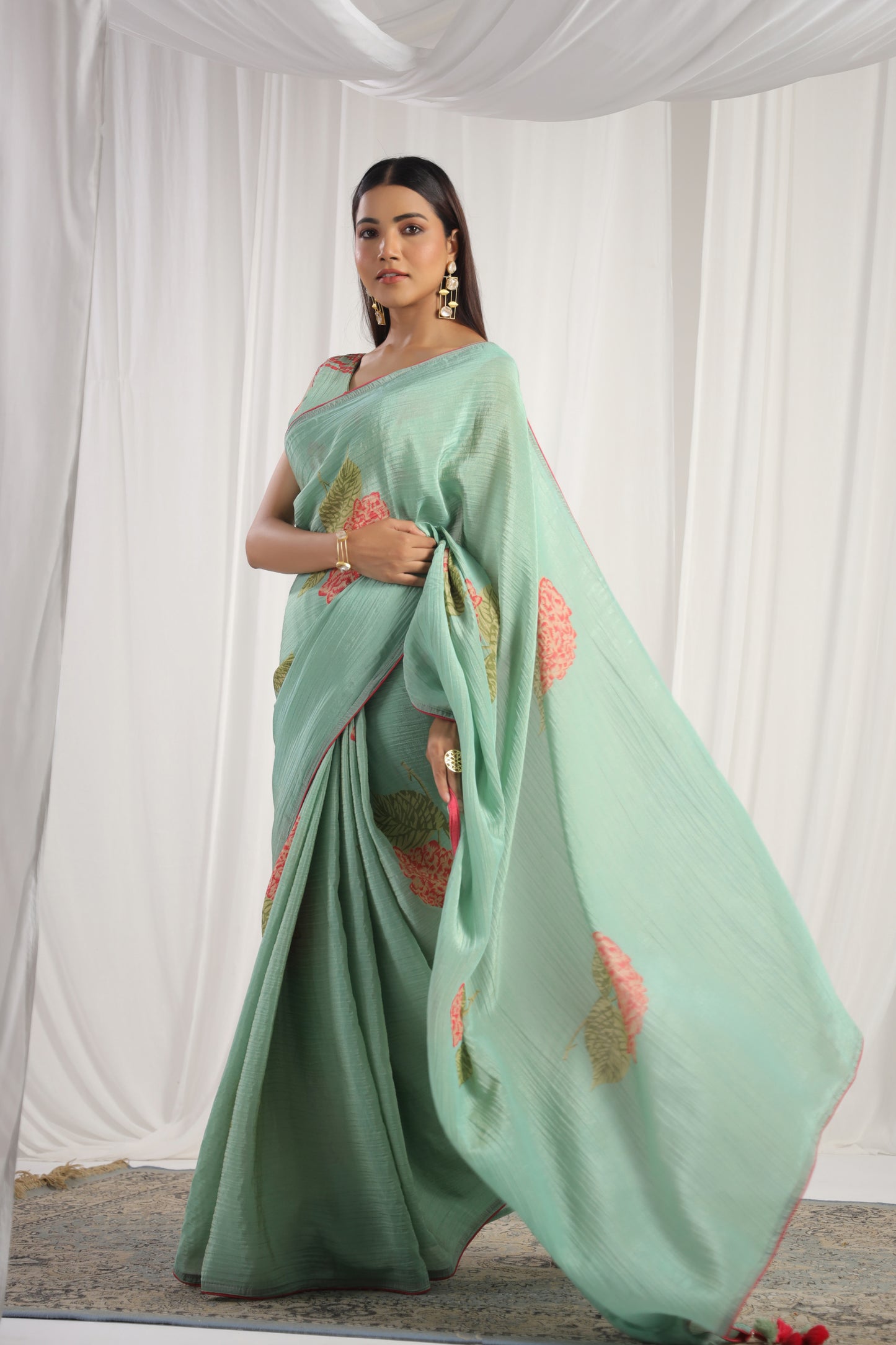 Aquamarine Floral printed Saree