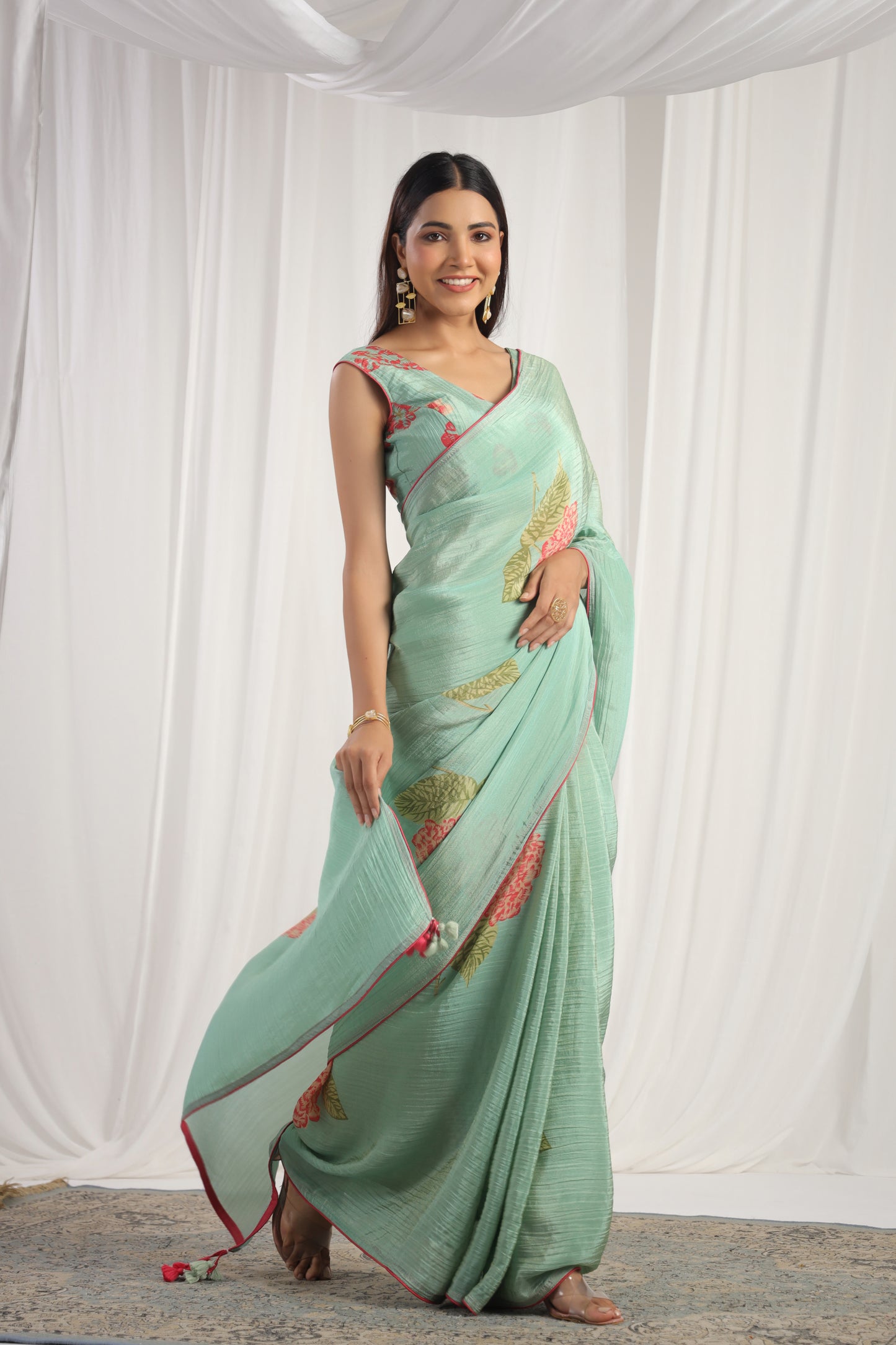 Aquamarine Floral printed Saree