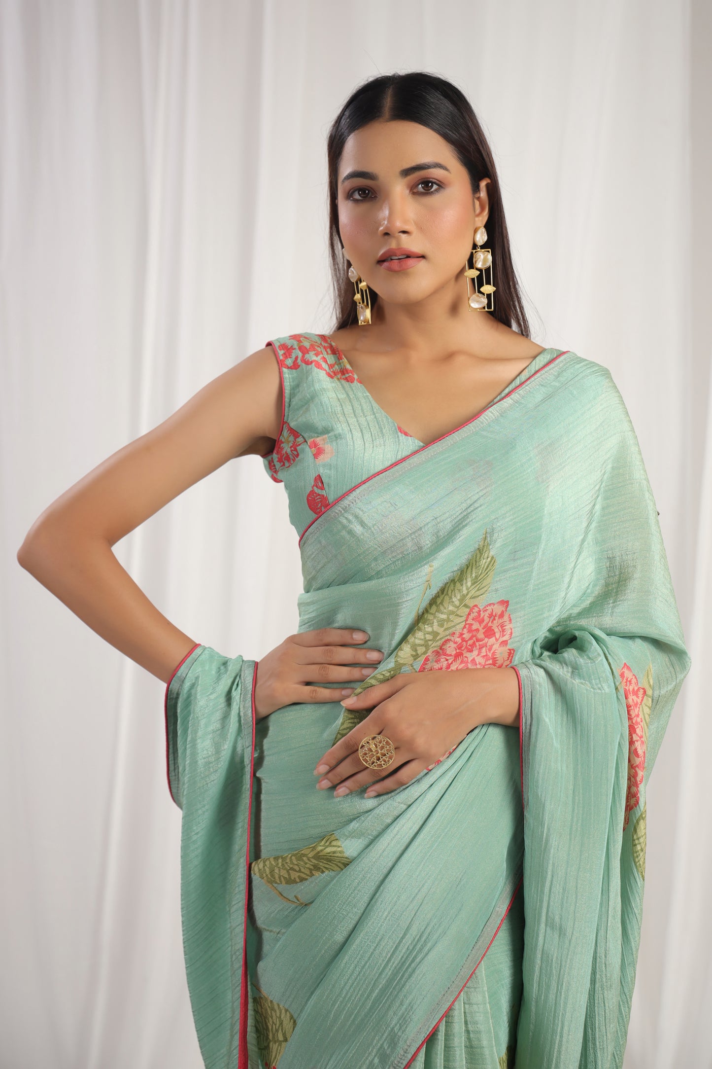 Aquamarine Floral printed Saree