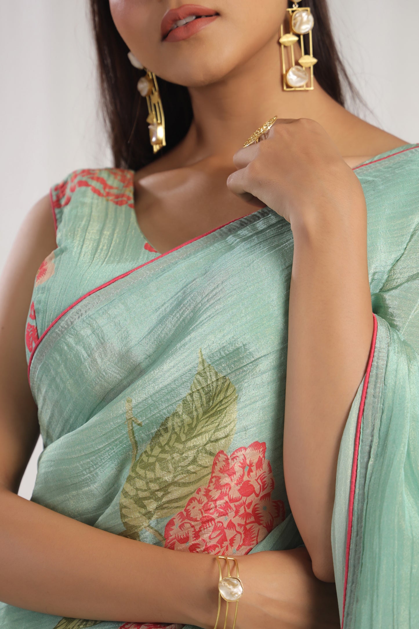 Aquamarine Floral printed Saree