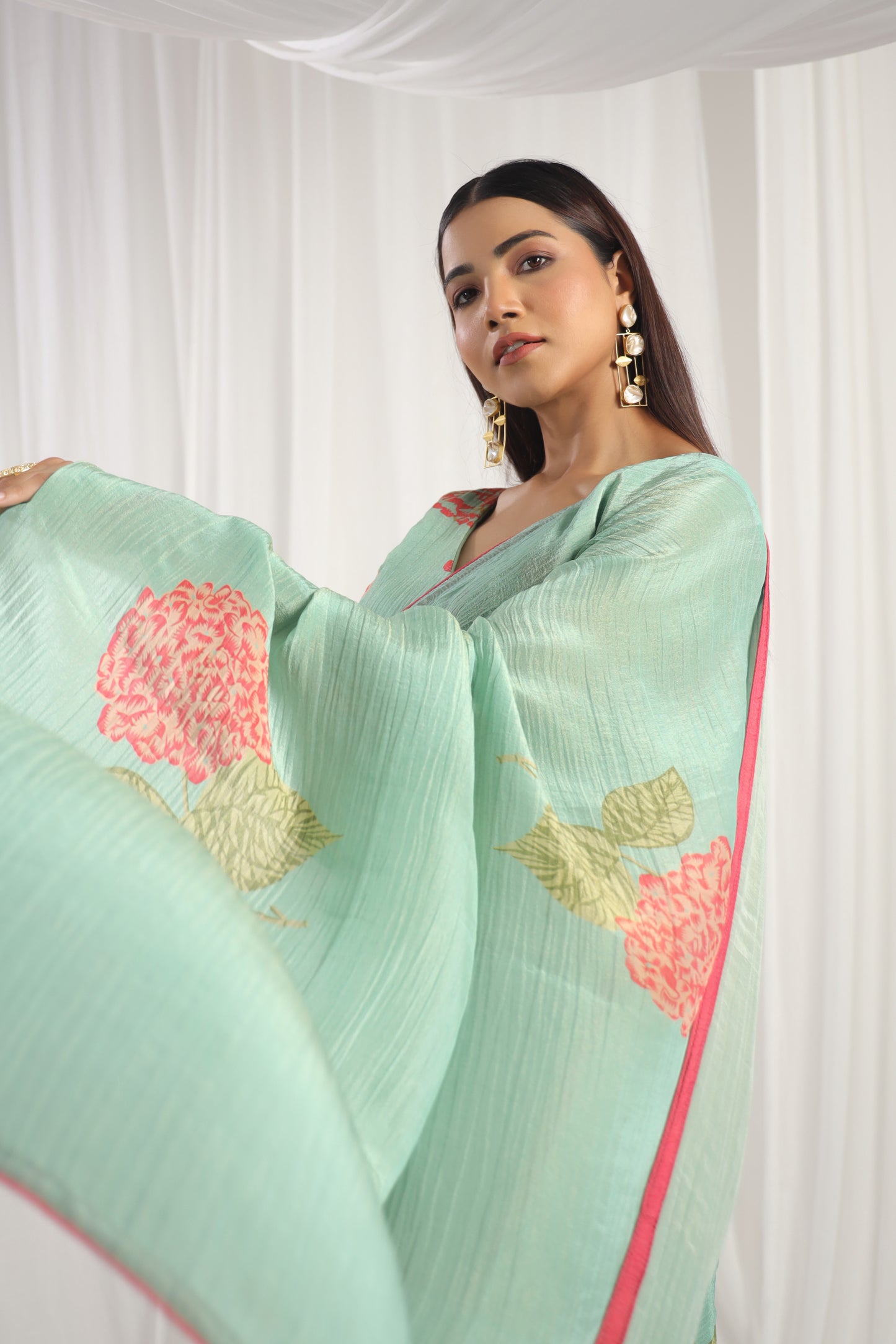 Aquamarine Floral printed Saree